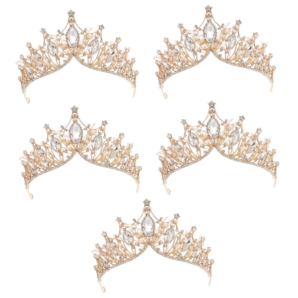 Beavorty 5-Piece Rhinestone Crown Headband Set - Baroque Tiara Hair Accessories for Brides, Wedding Banquet, Costume Jewelry & Special Occasions | Alloy Crystal Bridal Headpiece for Women, Girls, Parties & Photo Shoots