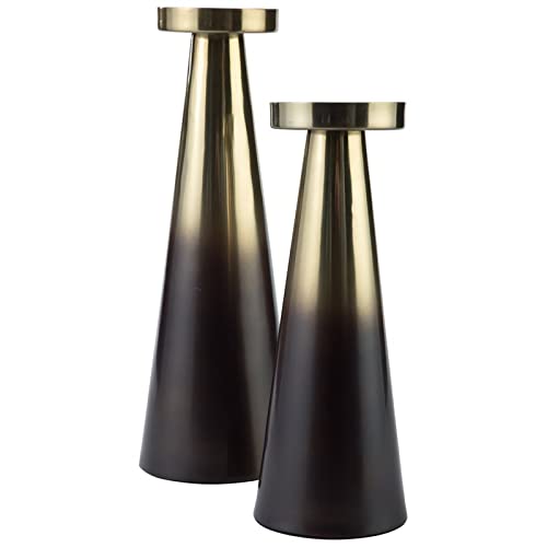BOWERY HILL Gold and Brown Candle Holder Set of 2 - Elegant Home Decor for Dining Table, Wedding Centerpiece, and Romantic Ambience