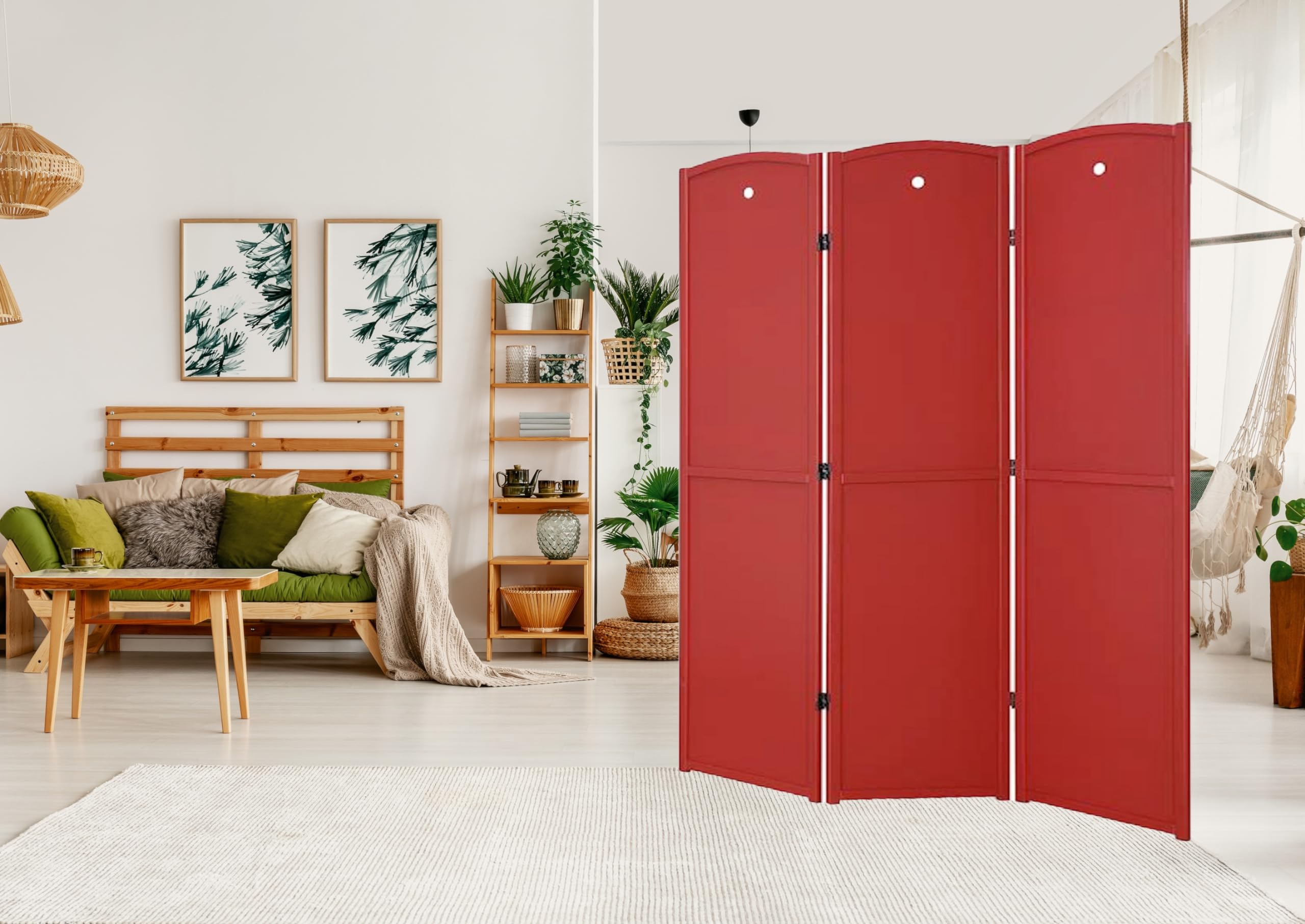 Legacy Decor 3-Panel Wooden Room Divider Privacy Screen - Red Classroom Partition for Kids | Perfect for Daycares, Playrooms & Home Learning Spaces