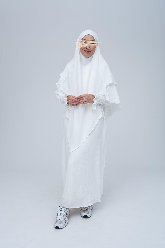 Premium White Prayer Gown for Umrah & Salah - Modest Islamic Worship Dress for Women (Hajj, Mosque, Home Prayer)