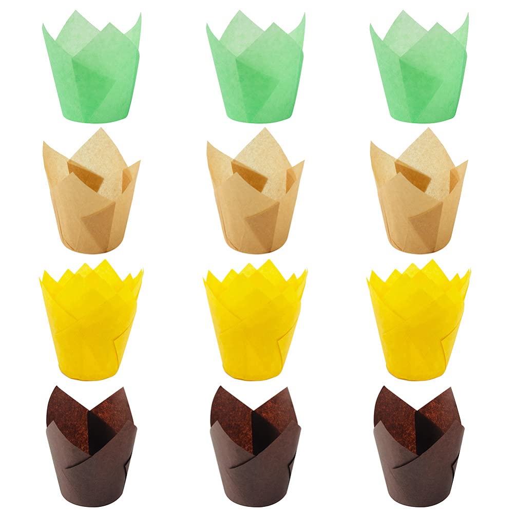 DOITOOL 200Pcs Tulip Cupcake Baking Cups - Mini Muffin Liners, Paper & Aluminum Foil Cake Cases for Baking, Party, Baby Shower & Dessert Display