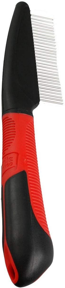 Karlie Rotating Teeth Pet Grooming Comb with Handle - 21 x 5.5 cm Medium Size in Red/Black - Perfect for Dogs & Cats Shedding, Detangling & Massaging