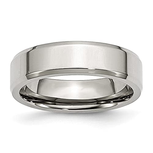 ICE CARATS 6mm Stainless Steel Beveled Edge Band Ring - Classic Flat Wedding Ring for Men, Durable & Hypoallergenic Jewelry - Perfect Gift for Dad, Husband, Boyfriend - Ideal for Weddings, Anniversaries & Everyday Wear