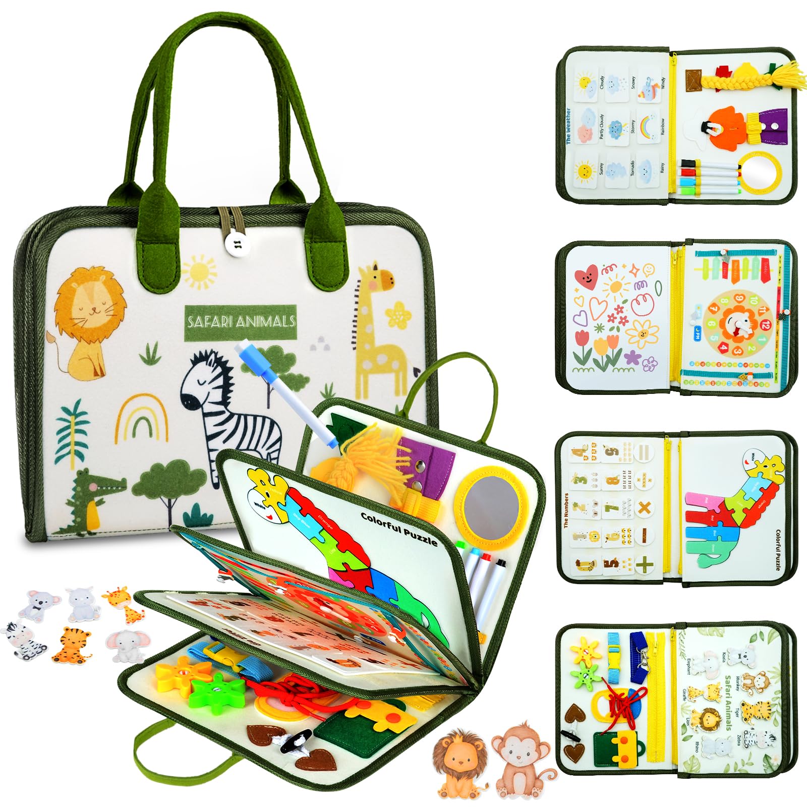 Montessori Busy Board for Toddlers 1-4 Years Old - Sensory Learning Toy with Activity Book & Airplane Theme - Perfect Gift for Boys & Girls Birthday - Ideal for Travel, Preschool & Early Childhood Development