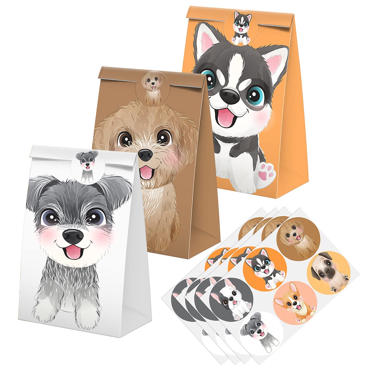 24 Pcs Puppy Party Favors Candy Bags with Stickers - Dog Themed Goodie Gift Treat Bags for Birthday Parties, Baby Showers & Pet Celebrations - Adorable Puppy Birthday Party Supplies