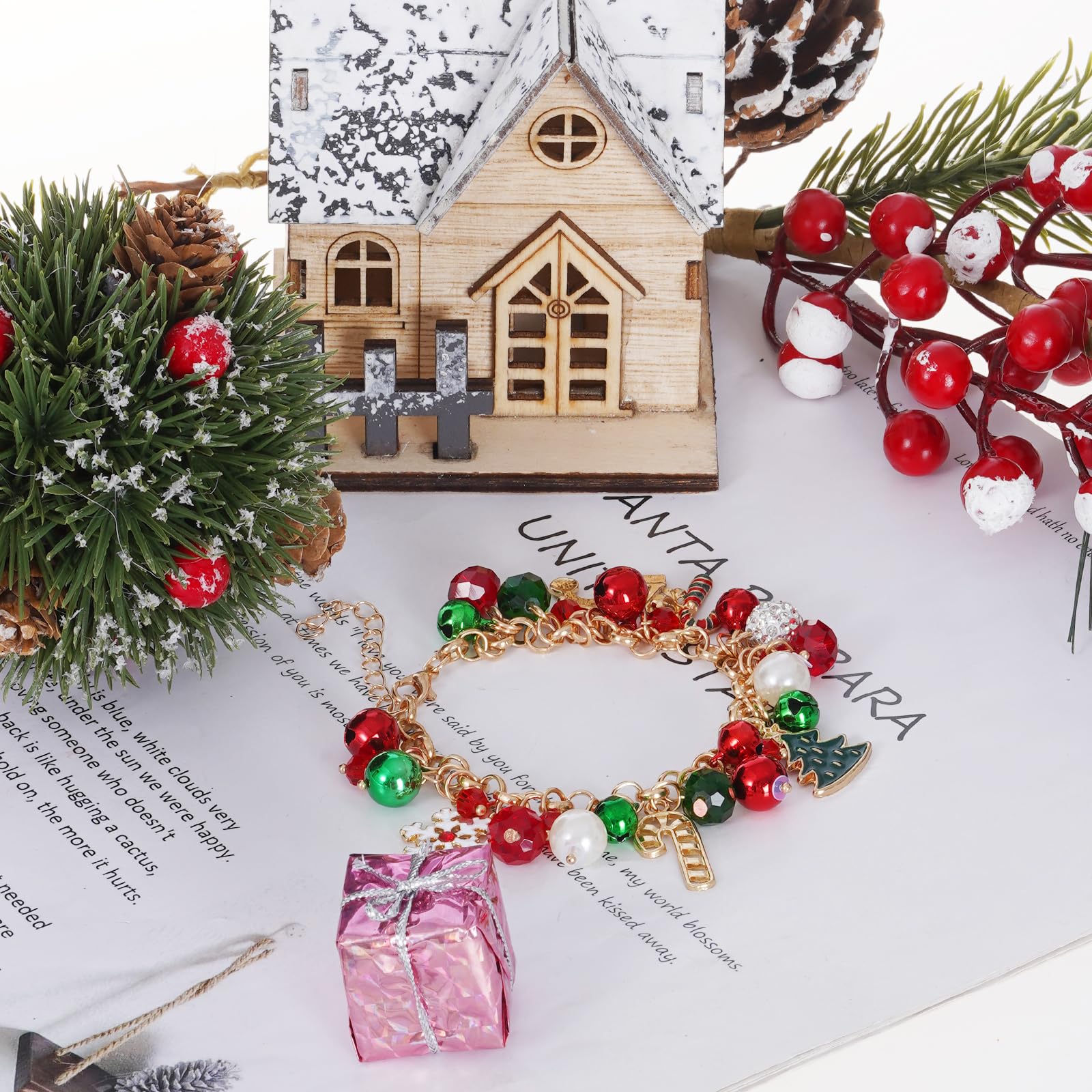 Lystaii Christmas Charm Bracelets for Women - Adjustable Link Bracelet with Festive Bells | Perfect Holiday Gift for Christmas Parties & Festive Occasions