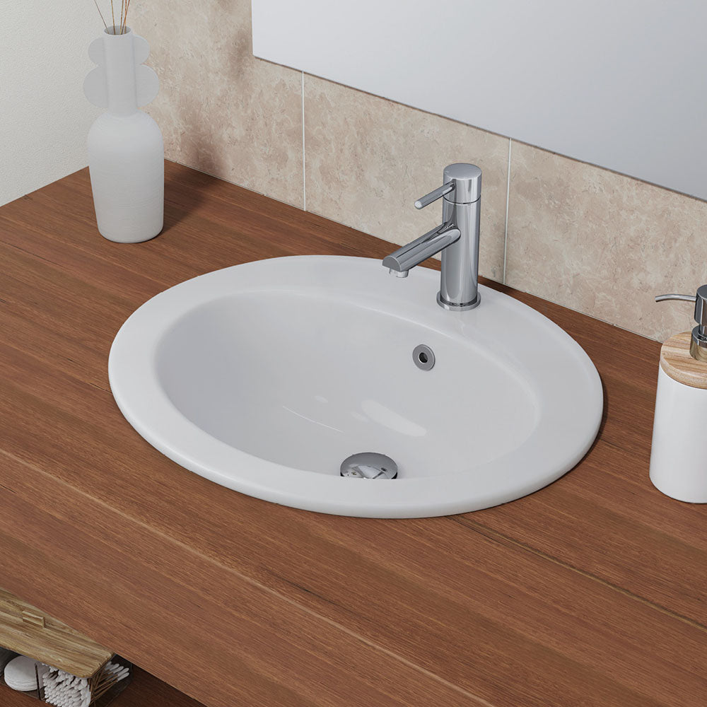Fienza RB506A White Inset Lacy Basin with Single Tap Hole - Perfect for Bathroom Vanity Sinks and Modern Home Decor