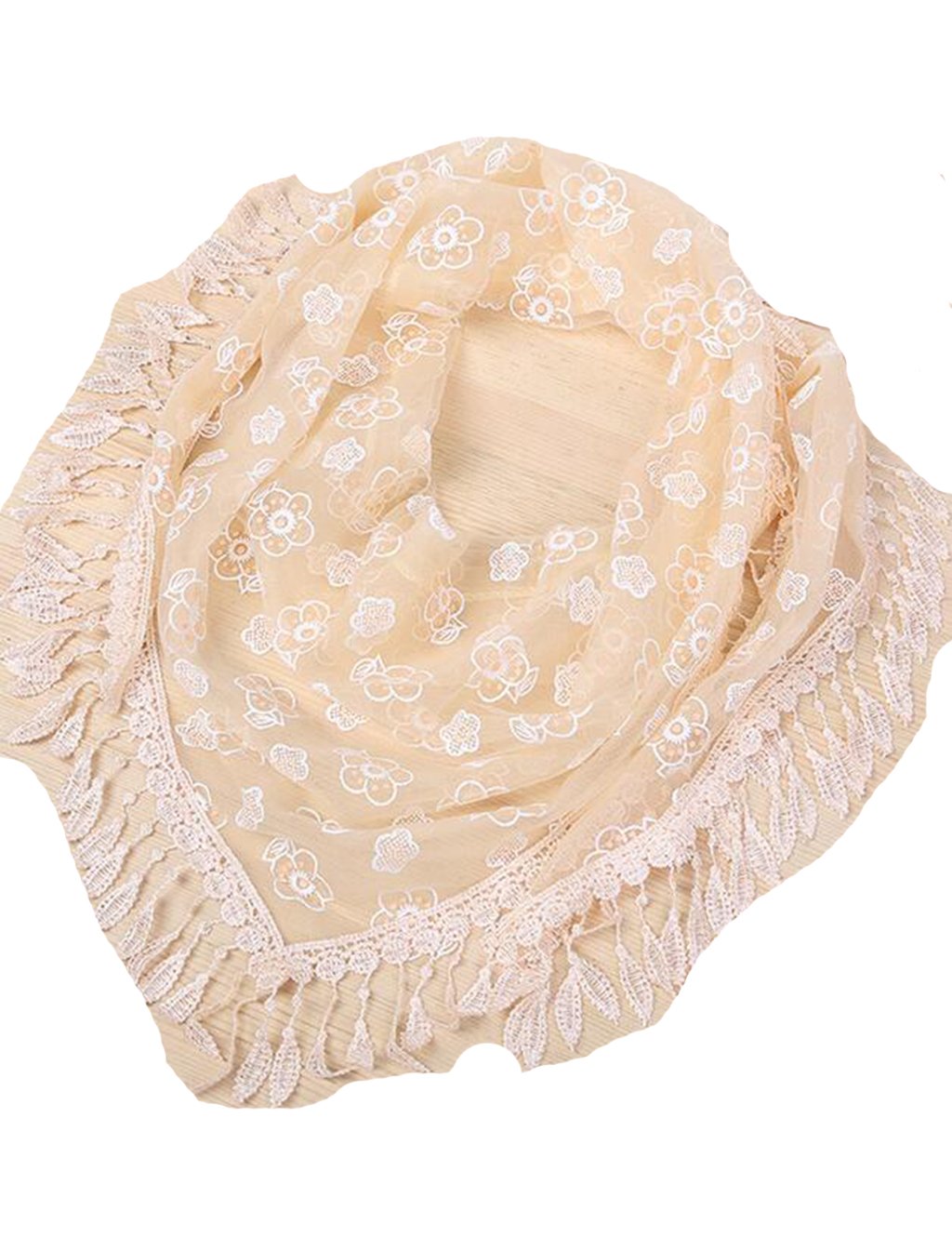 Elegant Women's Floral Knit Triangle Scarf with Tassel - Rose Design Shawl for Church, Wedding, and Special Occasions
