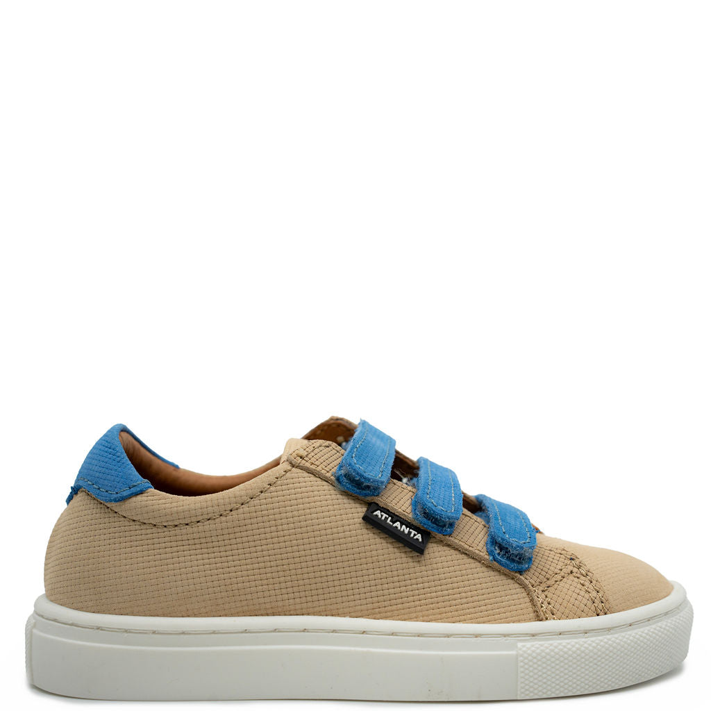Atlanta Moccasin Tan & Blue Textured Velcro Sneakers for Men - Comfortable Slip-On Casual Shoes for Walking, Travel & Everyday Wear