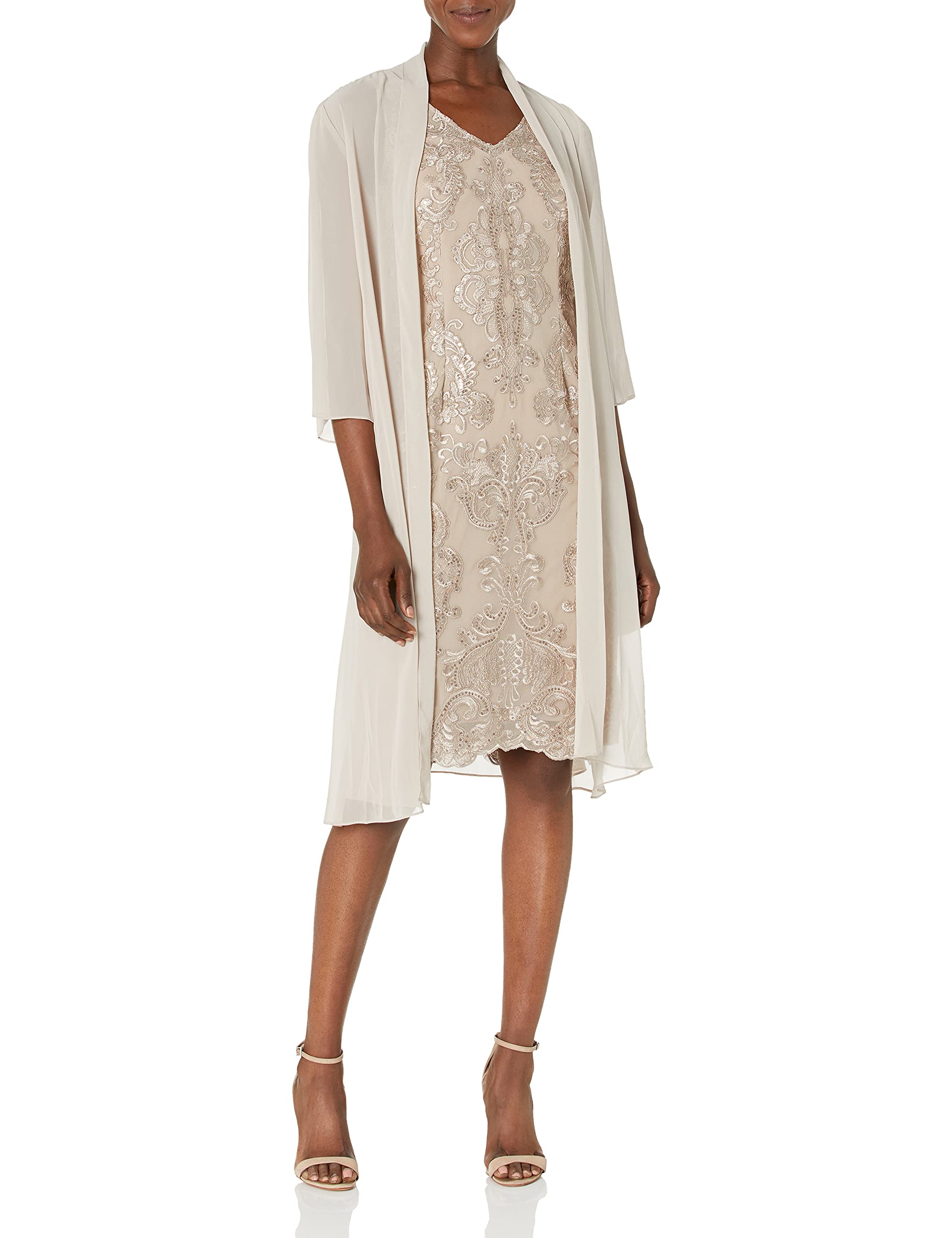 Alex Evenings Women's Midi Length Embroidered Fit and Flare Dress - Elegant Cocktail Party & Wedding Guest Dress for Special Occasions