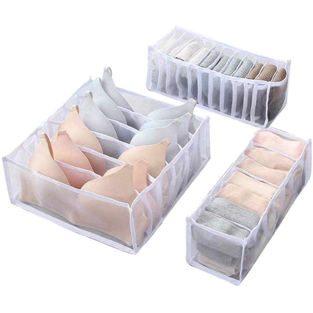 3-Pack Underwear Drawer Organizer Set - Bra, Socks & Panty Storage Boxes for Wardrobe & Closet Organization | Perfect for Home, Dorm & Travel Use