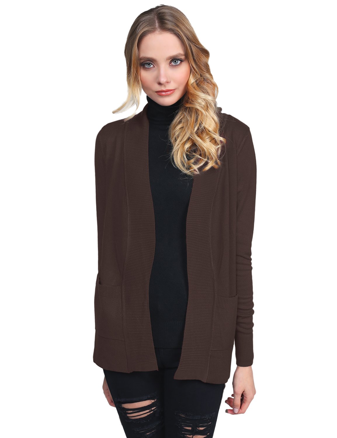 Women's Soft Stretch Open Front Knit Cardigan - Lightweight Comfortable Sweater for Casual Wear, Office & Lounge