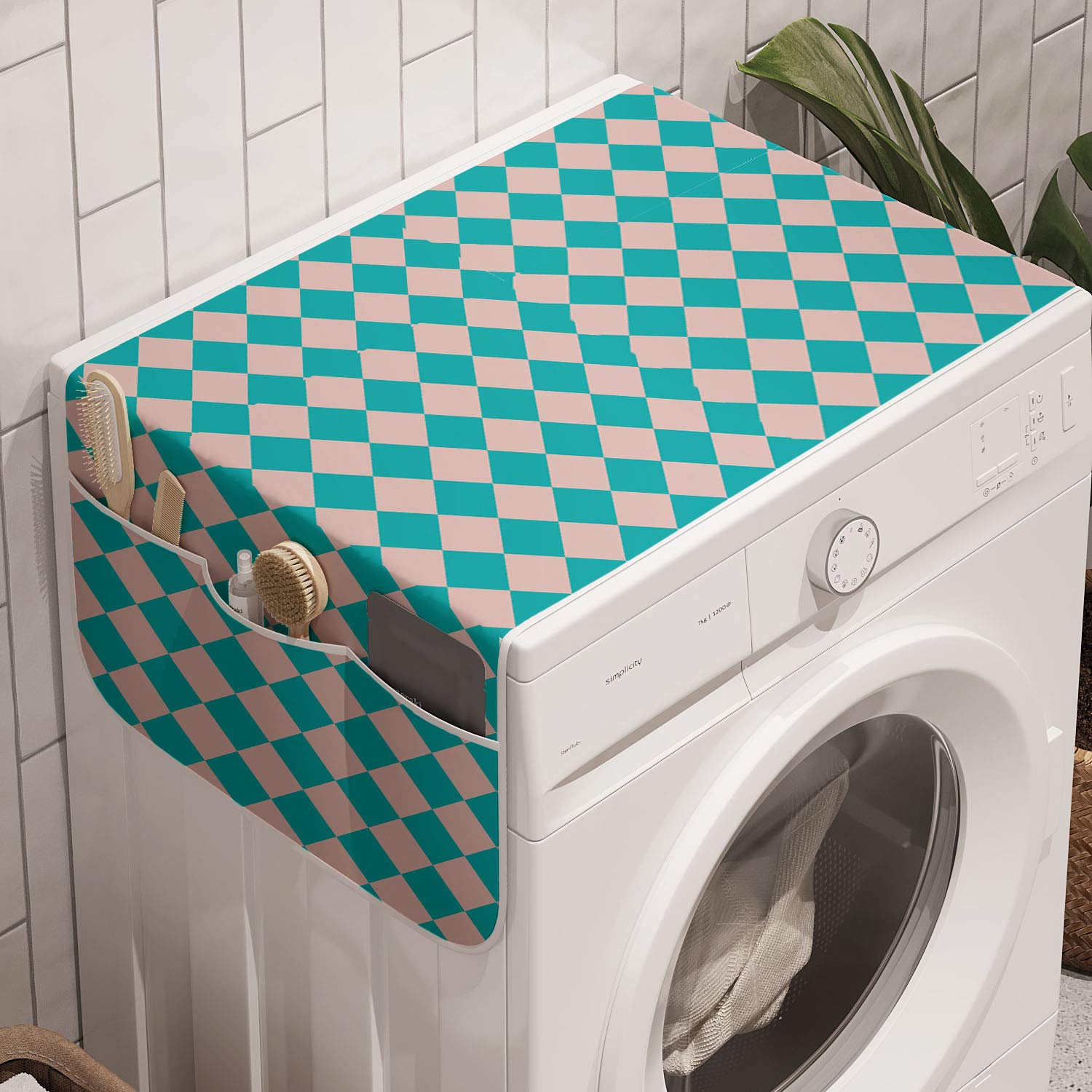 Vintage Retro 50s 60s Inspired Diamond Pattern Anti-Slip Washing Machine Cover - 47