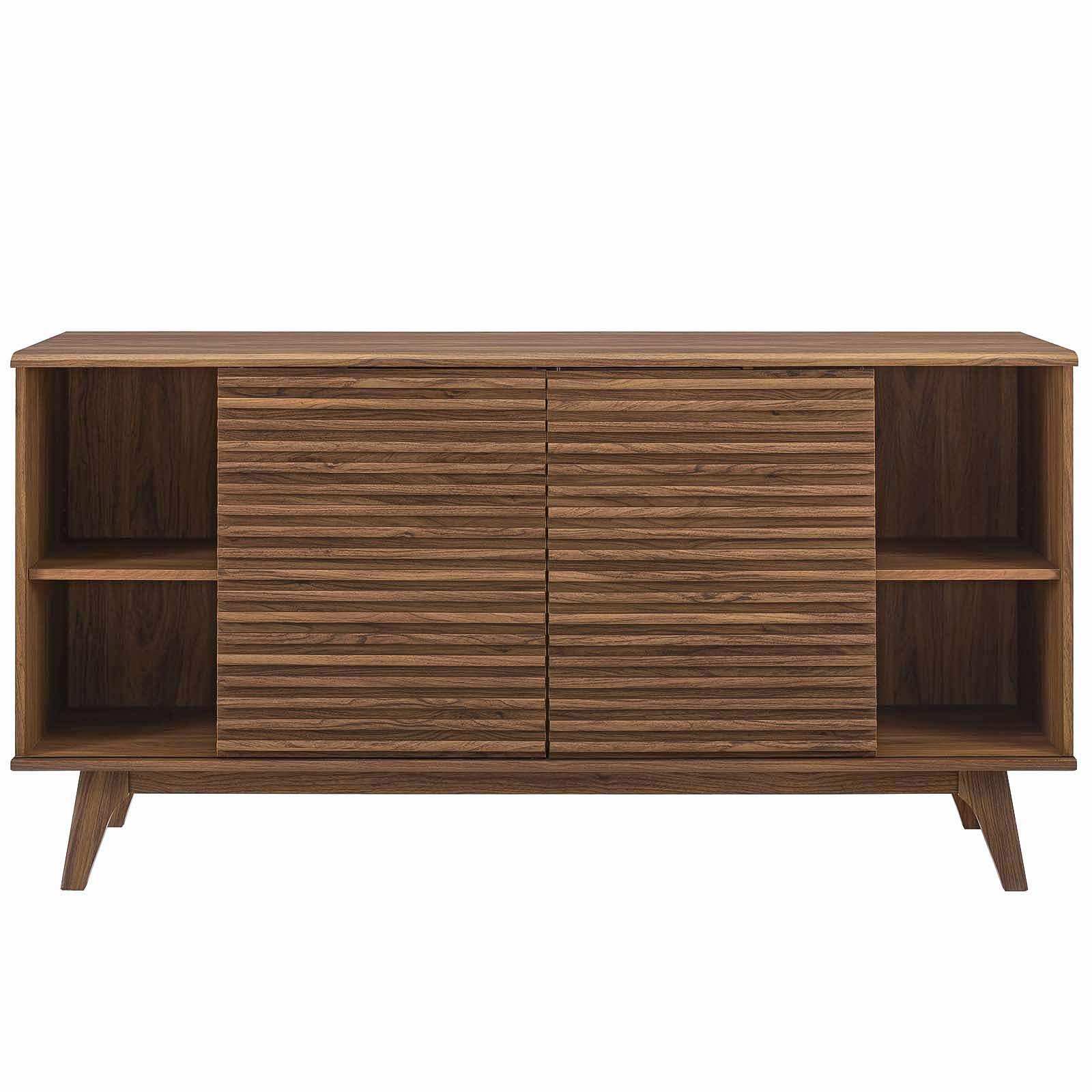 Modern Wooden TV Stand with Storage - Natural Walnut Brown Media Console for Living Room, Lounge, Lobby | Perfect for Entertainment Centers, Home Theater Setup & Living Room Organization