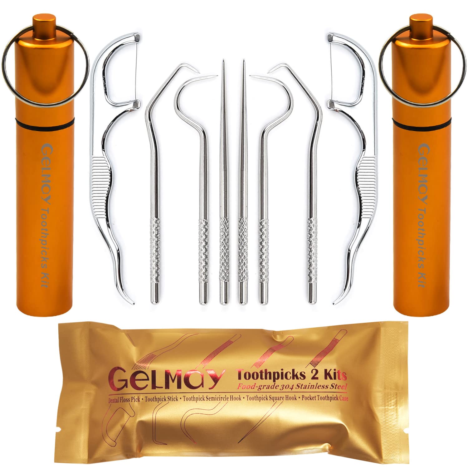 Stainless Steel Dental Floss Picks Kit - Reusable Toothpicks Pocket Set for Adults, Oral Hygiene Travel Teeth Cleaning Tools (2 Pack) - Perfect for On-the-Go, Office & Travel Use