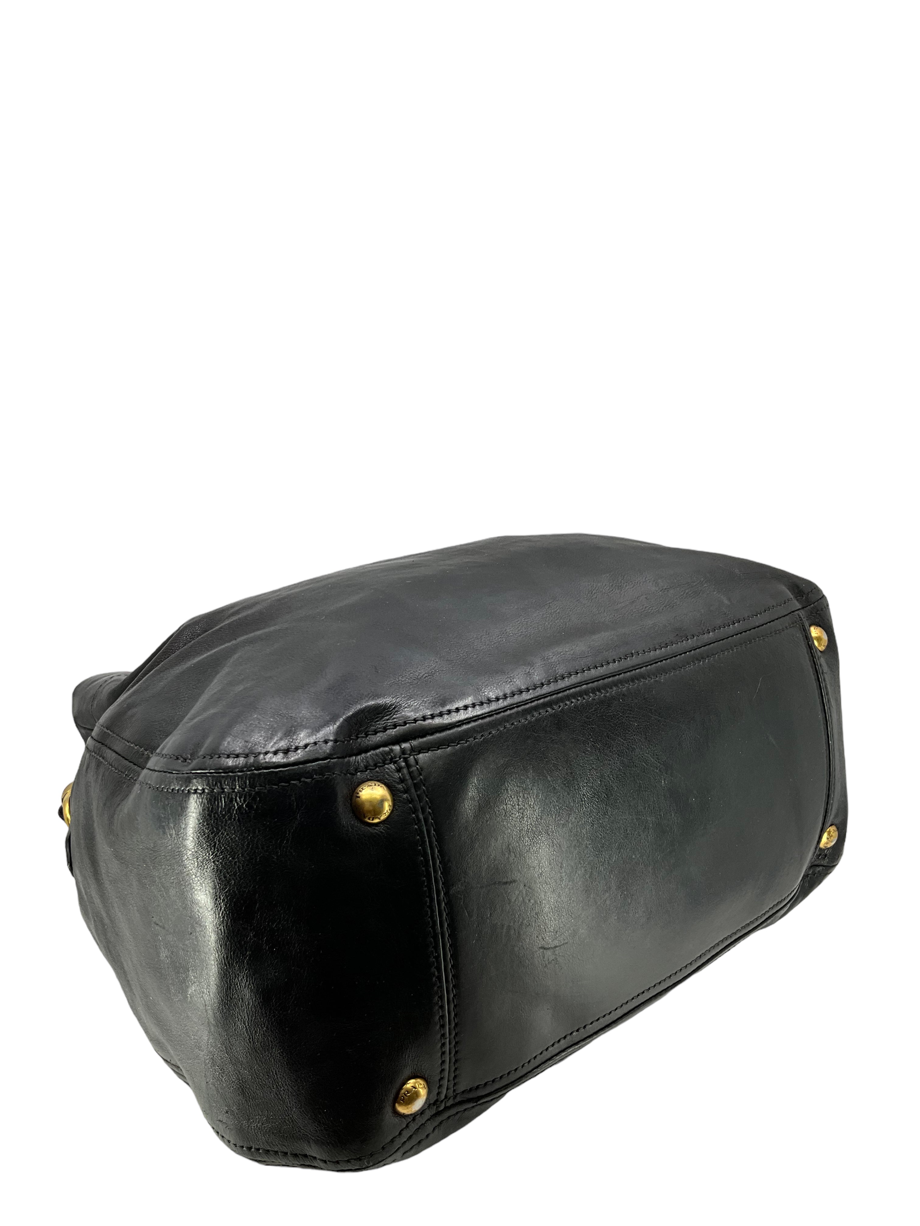 Prada Black Glace Calf Leather Hobo Handbag for Women - Luxury Shoulder Bag for Work, Travel & Everyday Use