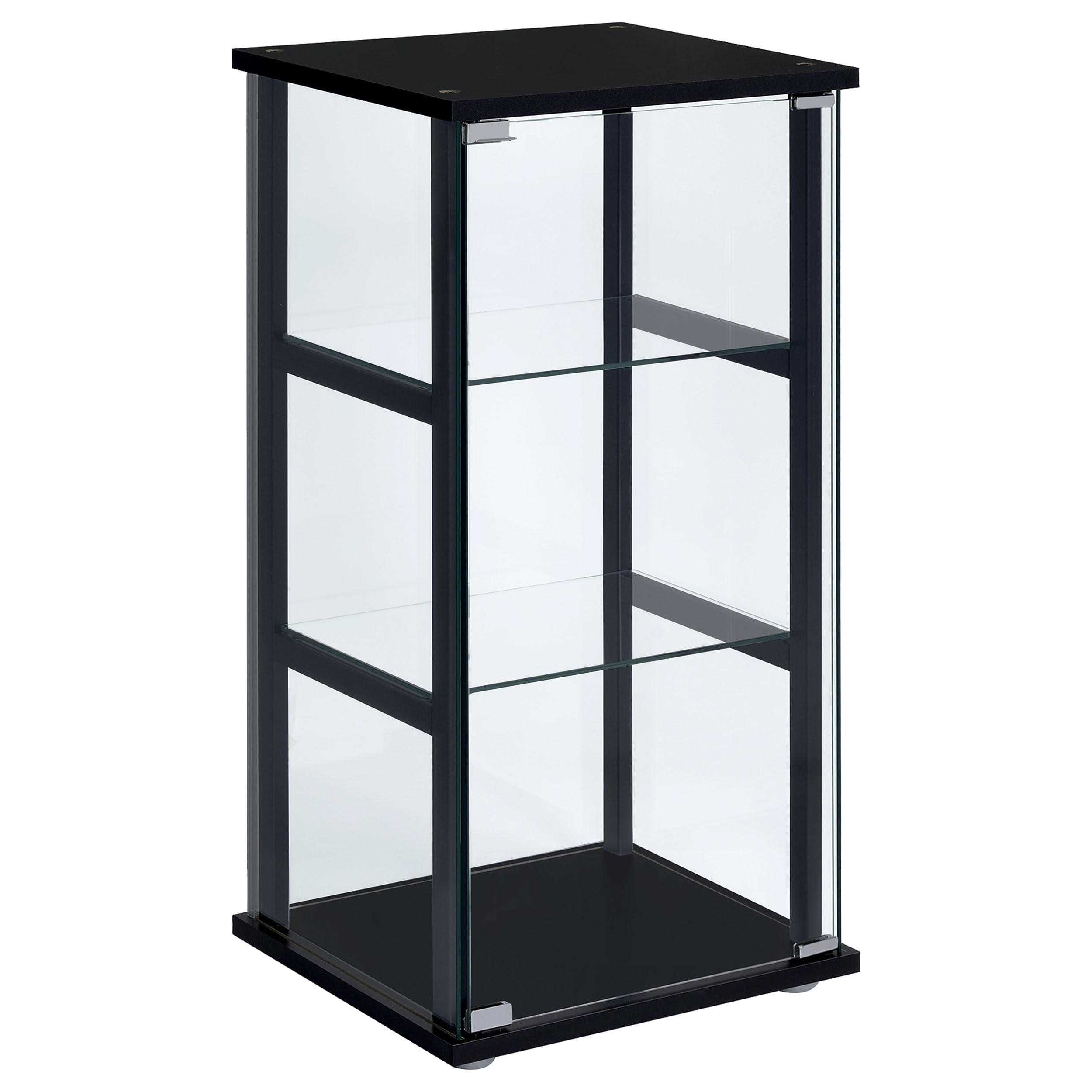 Coaster Home Furnishings 34-inch 3-Tier Clear Tempered Glass Curio Cabinet with Black Shelving - Display Case for Collectibles, China, and Home Decor - Perfect for Living Room, Dining Room, or Office Display