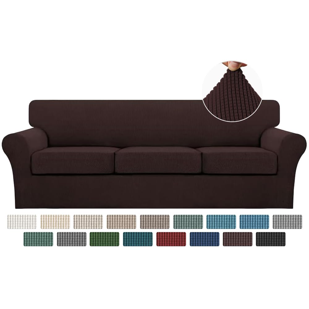 Turquoise 4-Piece Sofa Slipcover Set for 3-Cushion Couch - Washable Jacquard Fabric Furniture Protector with 3 Individual Cushion Covers (XL, Brown) - Perfect for Pet Owners & Living Room Decor