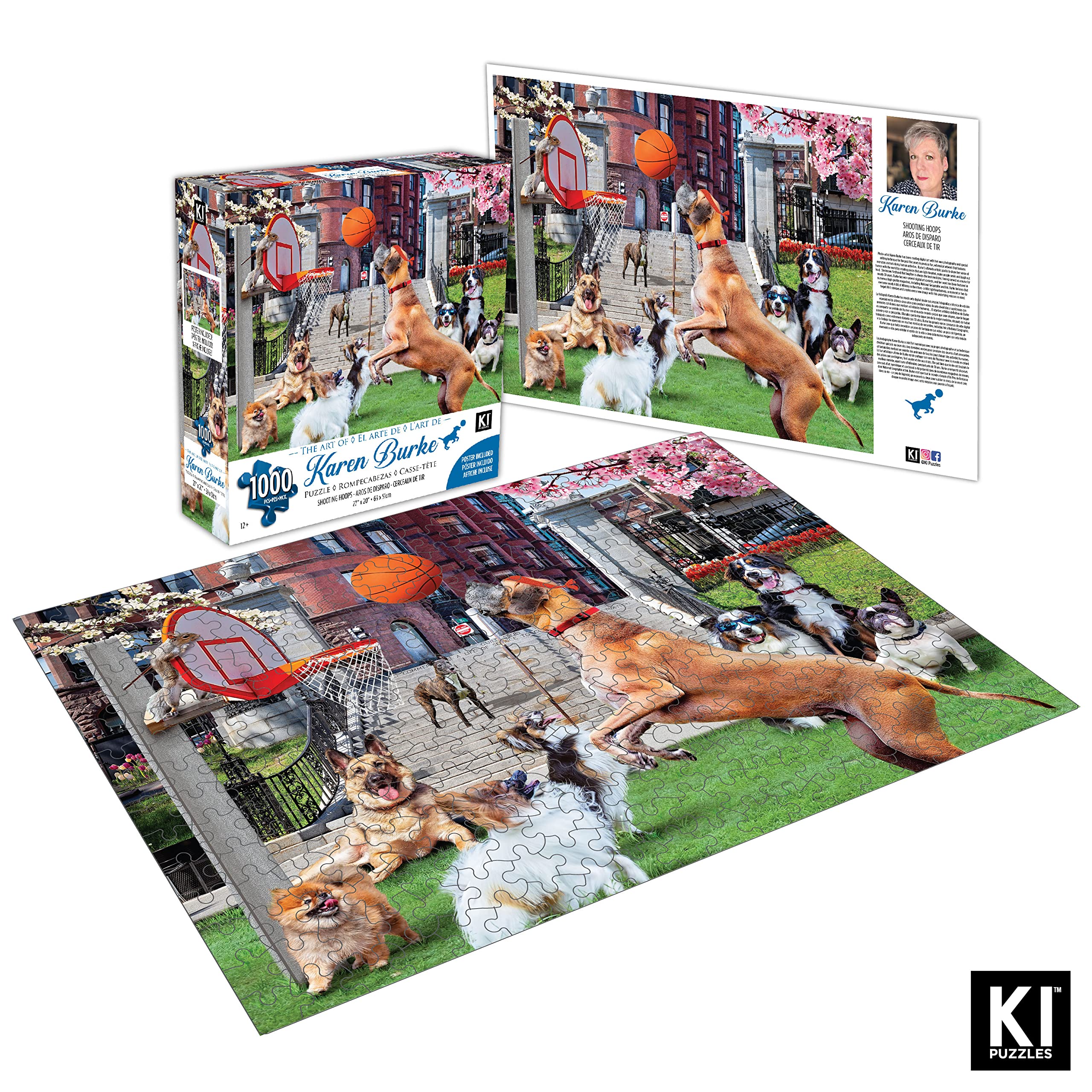 1000 Piece Jigsaw Puzzle for Adults - Shooting Hoops Basketball Puzzle by KI Puzzles, 27x20 Inch Large Whimsical Art Puzzle, Fun Challenge for Family Game Night & Relaxation
