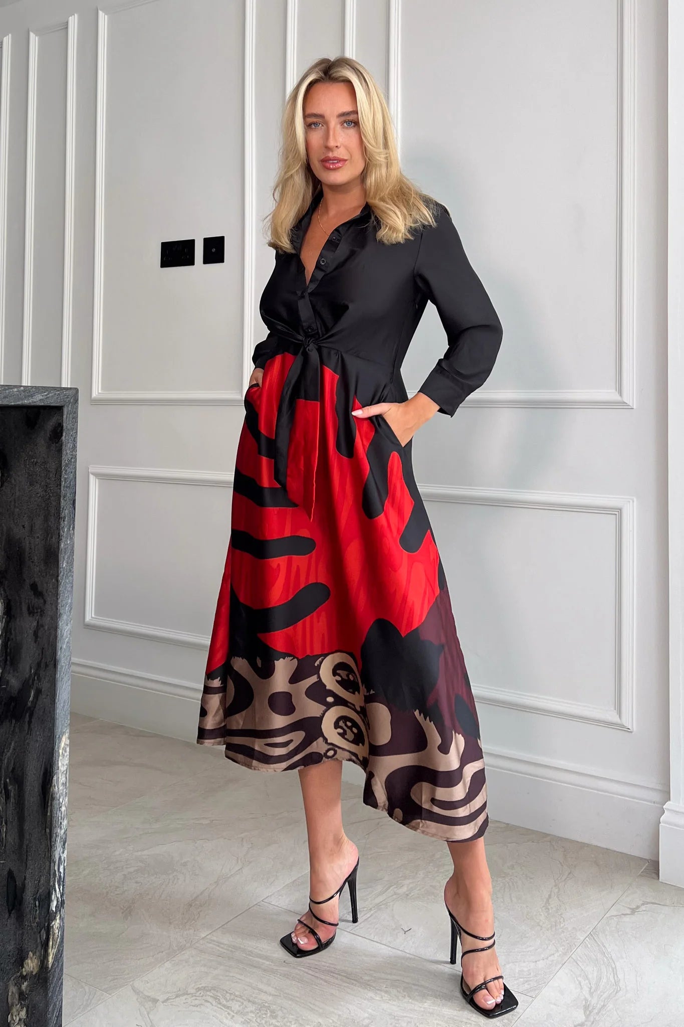 Isabella Red Leaf Tie Front Dress - Floral Print Summer Dress for Women, Perfect for Beach Vacations, Parties & Date Nights