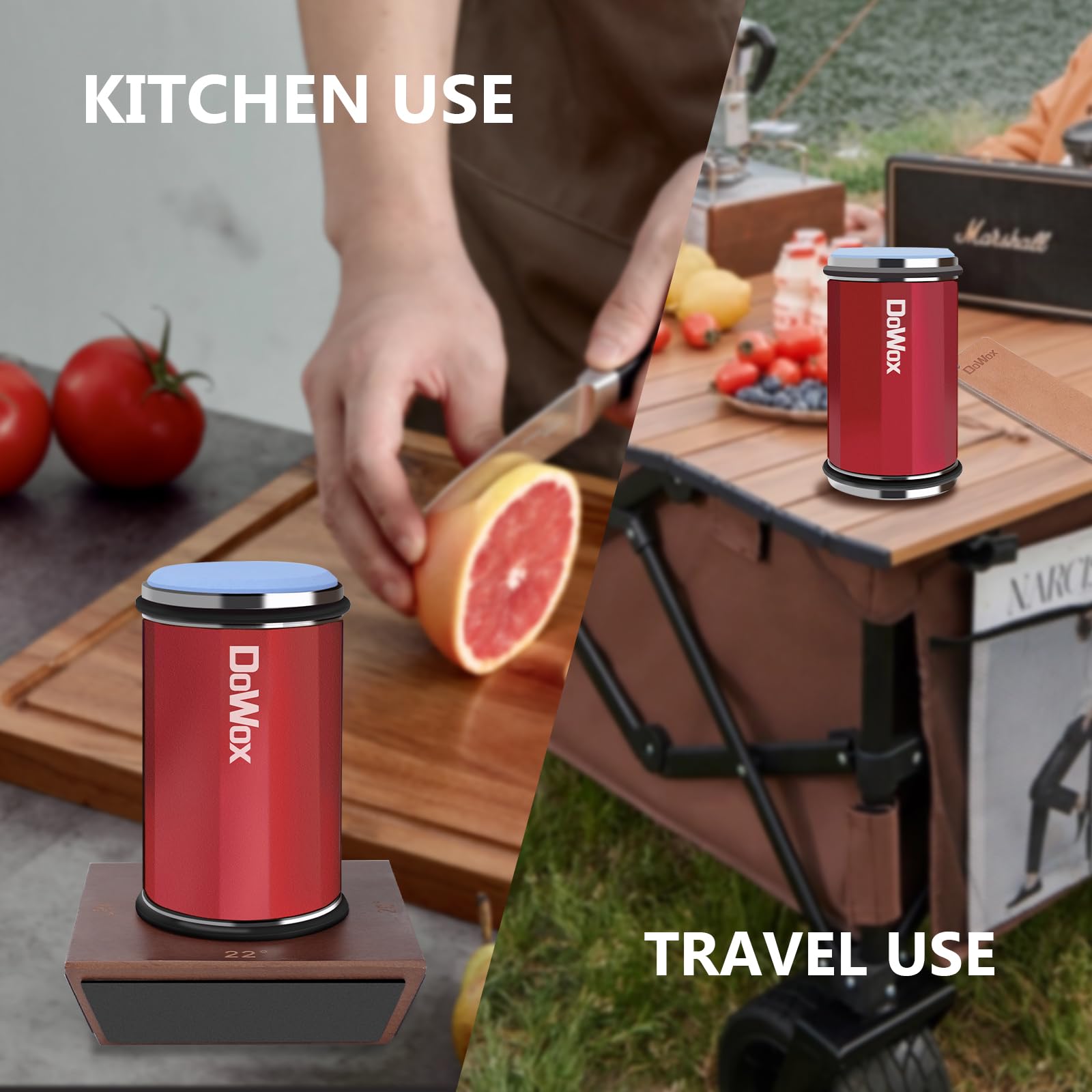 Upgraded Rolling Knife Sharpener with Leather Strop - 4 Degree Angle & 4 Replaceable Honing Discs - Easy Kitchen Knife Sharpening Tool - Perfect for Chefs, Home Cooks & Outdoor Enthusiasts - Red