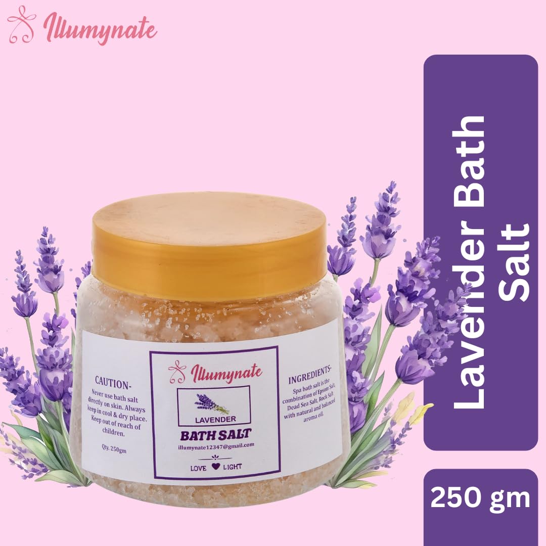 Calming Lavender Bath Salt for Body & Foot Spa – 100% Pure Natural Epsom Salt with Lavender Flowers for Relaxation, Muscle Pain Relief & Aromatherapy – 250g (Perfect for Stress Relief, Soothing Baths & Self-Care Rituals)