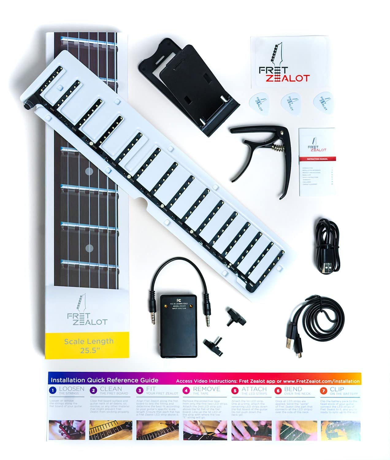 Fret Zealot LED Guitar Learning System - Best Guitar Practice Tool for Beginners & Advanced Players | Compatible with 25.5