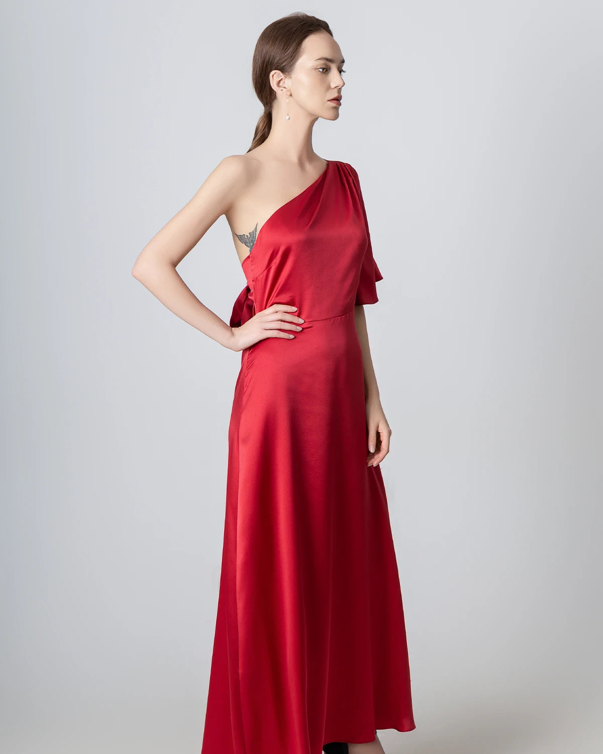 Elegant One Shoulder Tie Back Maxi Silk Dress for Women - Perfect for Weddings, Parties & Evening Events