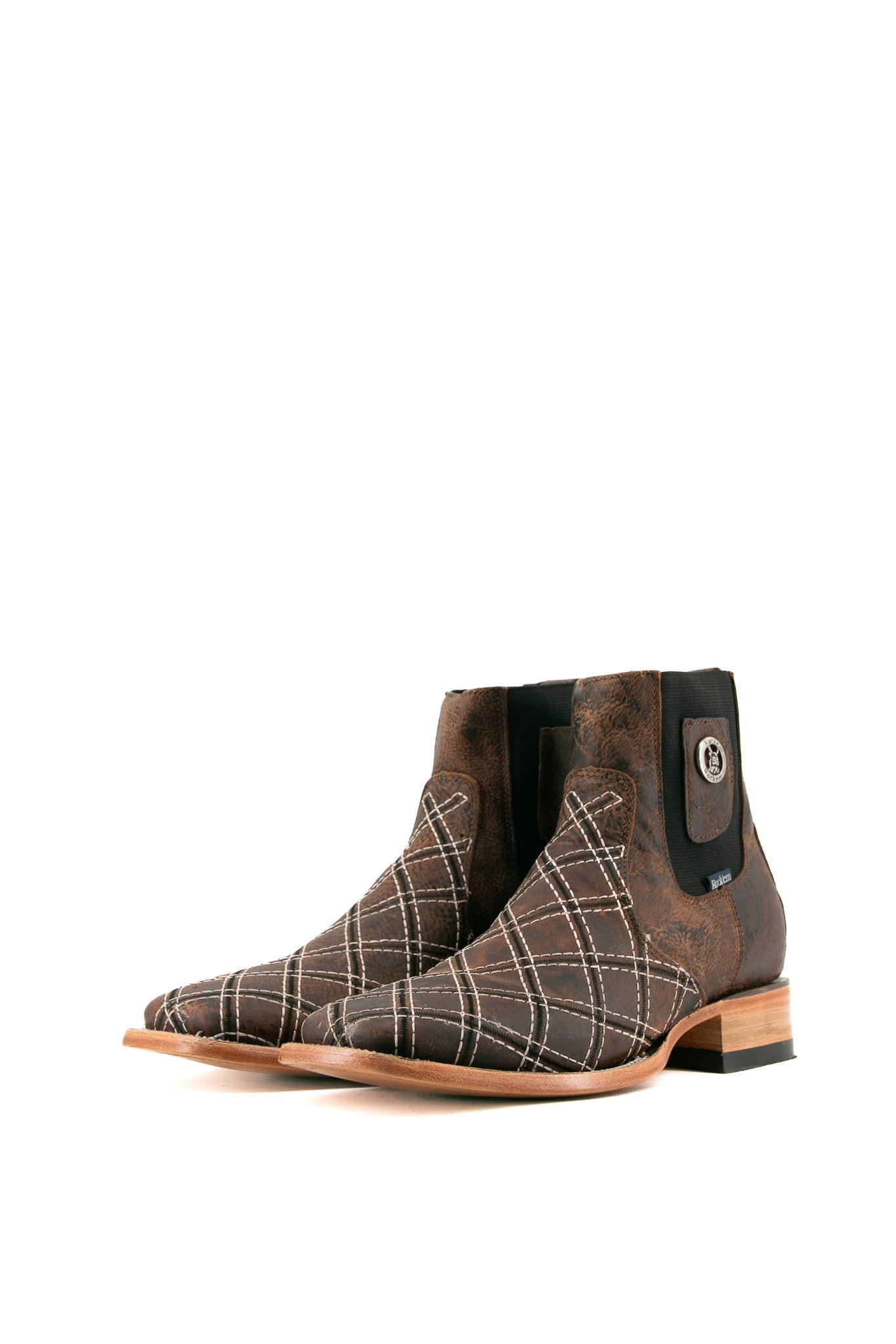 Men's Patchwork Square Toe Ankle Boots - Fashionable Cowboy Western Boots for Men - Perfect for Casual Wear, Country Music Festivals & Outdoor Adventures