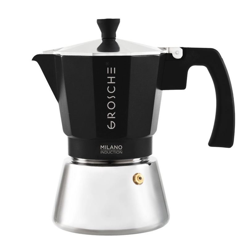 Grosche Milano Induction Espresso Maker - 6 Cup (9.3 fl oz) Stovetop Coffee Machine, Charcoal Finish - Perfect for Home, Office & Camping Use