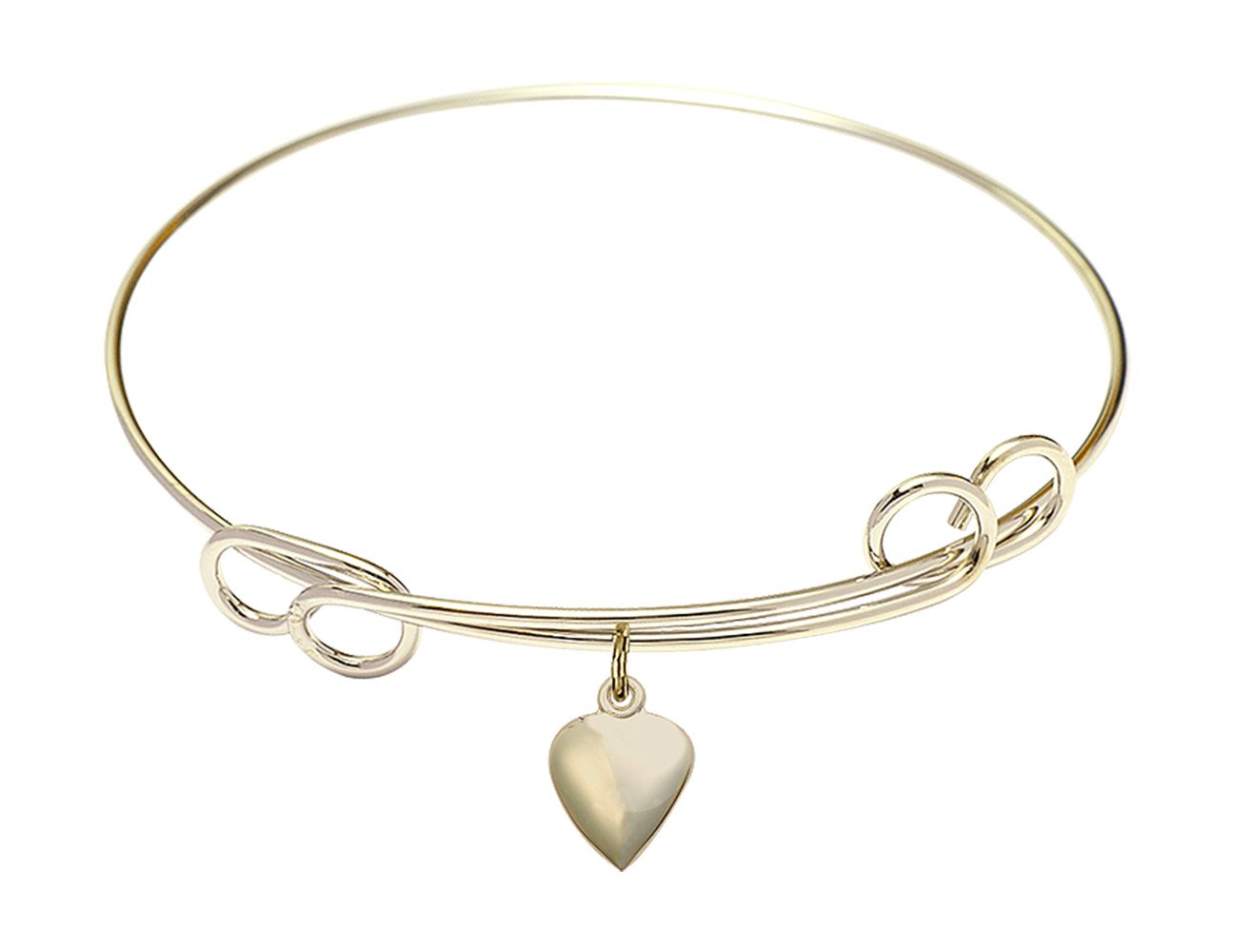 F A Dumont 7.5 Inch Round Double Loop Bangle Bracelet with Heart Charm - Elegant Jewelry for Women, Perfect for Valentine's Day, Anniversary & Romantic Occasions
