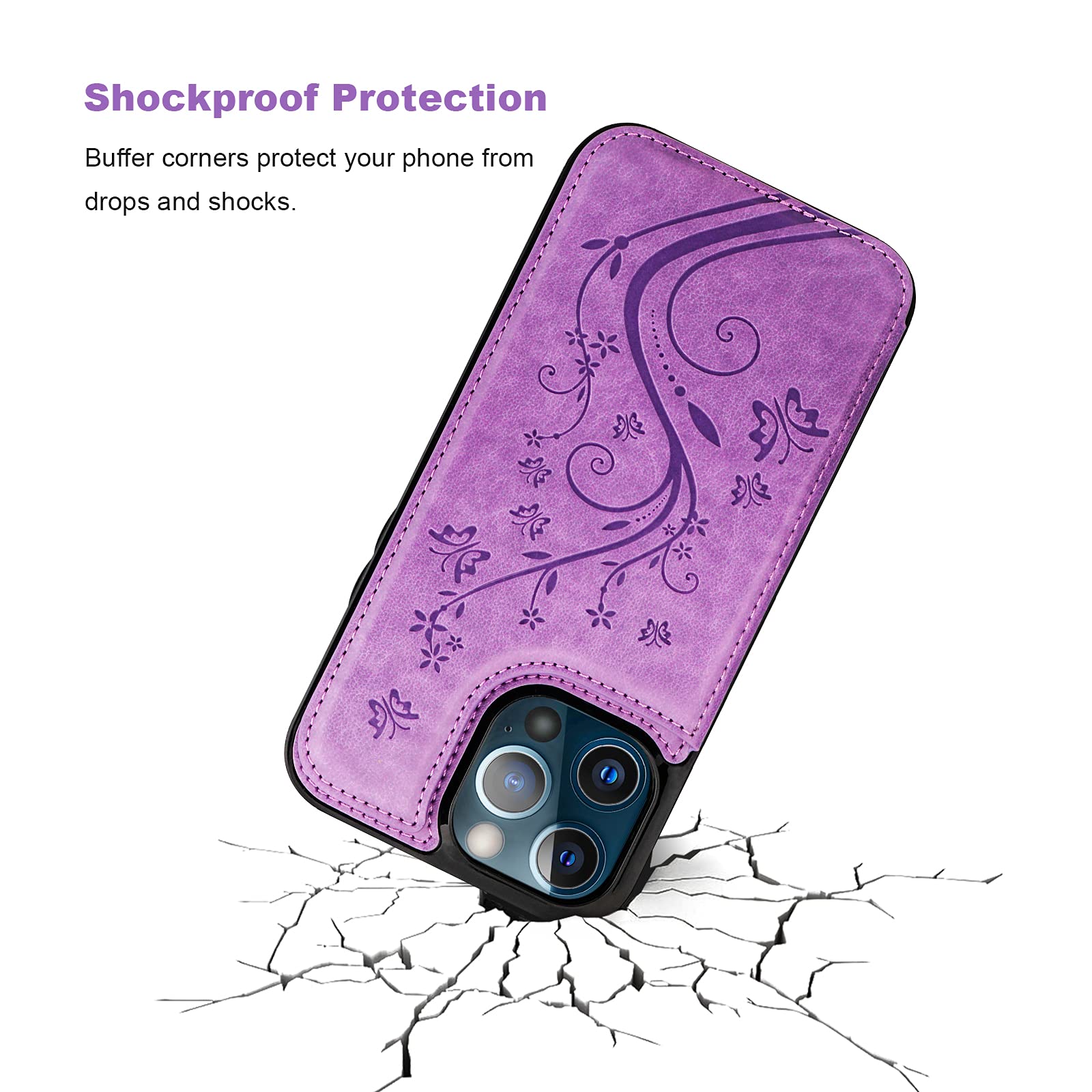 Vaburs iPhone 13 Pro Max Wallet Case with Card Holder - Embossed Butterfly PU Leather Flip Cover, Magnetic Car Mount Compatible, Shockproof Protection for 6.7