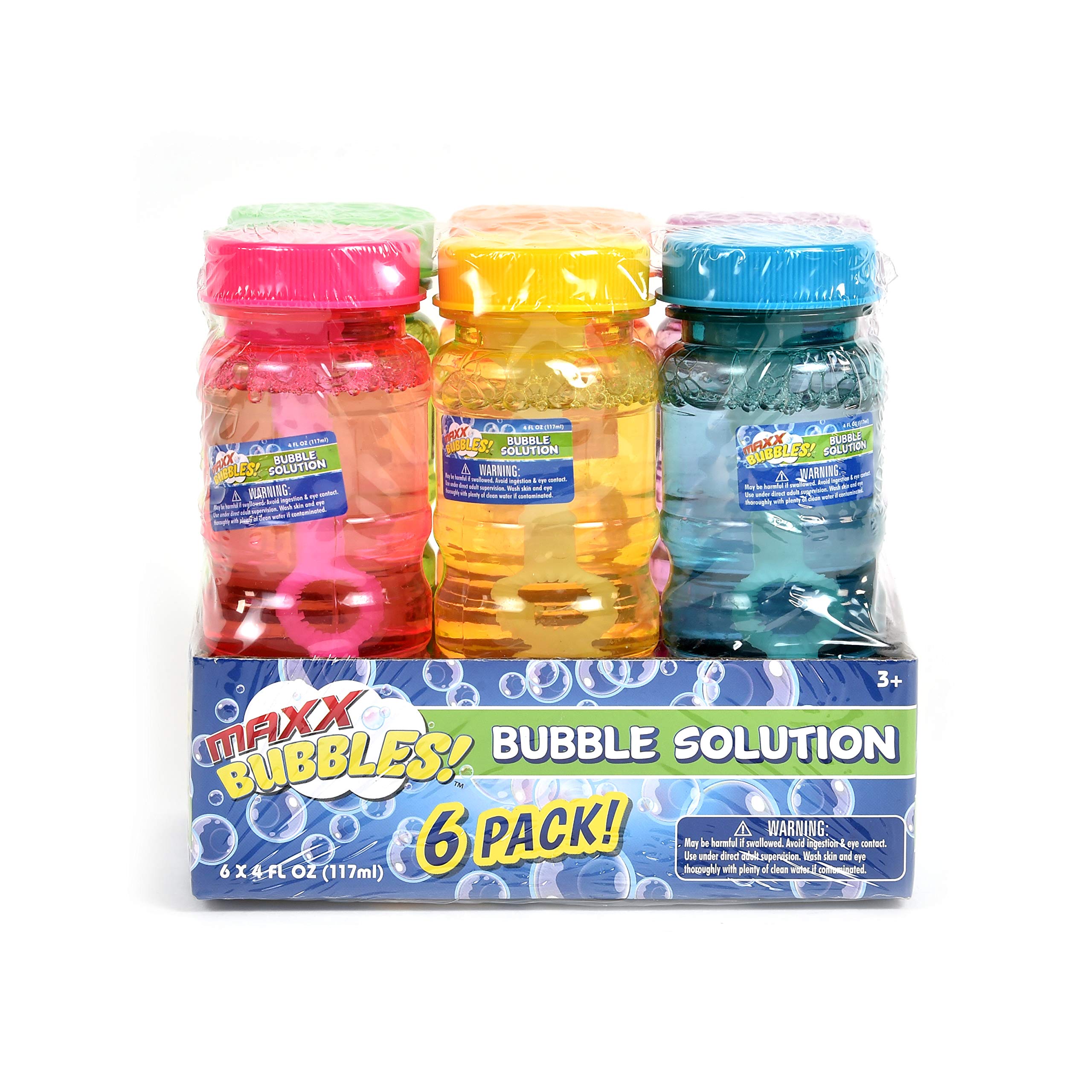 Sunny Days Entertainment 6 Pack Bubble Solution – 4oz Bubble Blower Bottles with 6-Hole Wand | Kids Bubble Solution for Outdoor Play, Birthday Parties & Summer Fun | Non-Toxic Bubble Liquid for Toddlers & Children
