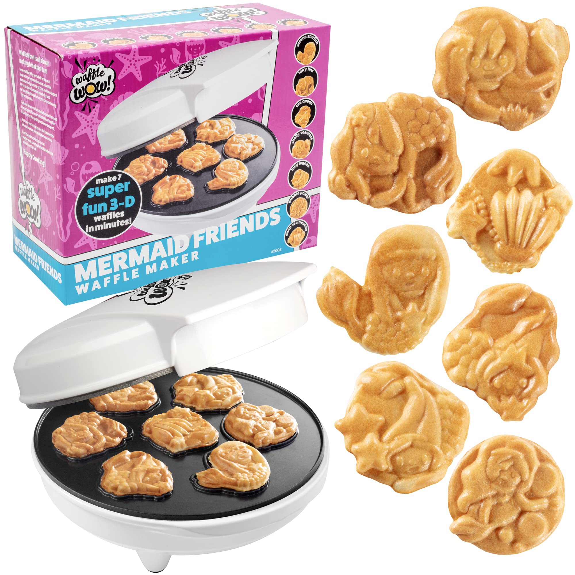 Mermaid Waffle Maker - Electric Non-Stick Waffle Iron for Kids & Adults - Create 7 Unique Mermaid Shaped Waffles Quickly - Perfect for Birthday Parties, Ocean-Themed Breakfasts, and Magical Gifts