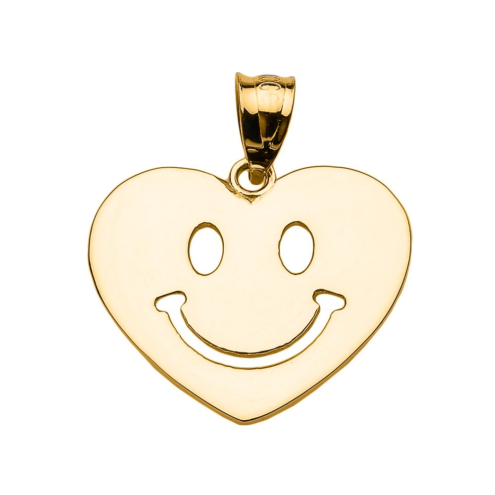 14K Yellow Gold Happy Smiley Face Heart Charm Pendant Necklace - Dainty Cute Jewelry Gift for Women, Girls - Perfect for Valentine's Day, Birthday, Anniversary & Everyday Wear