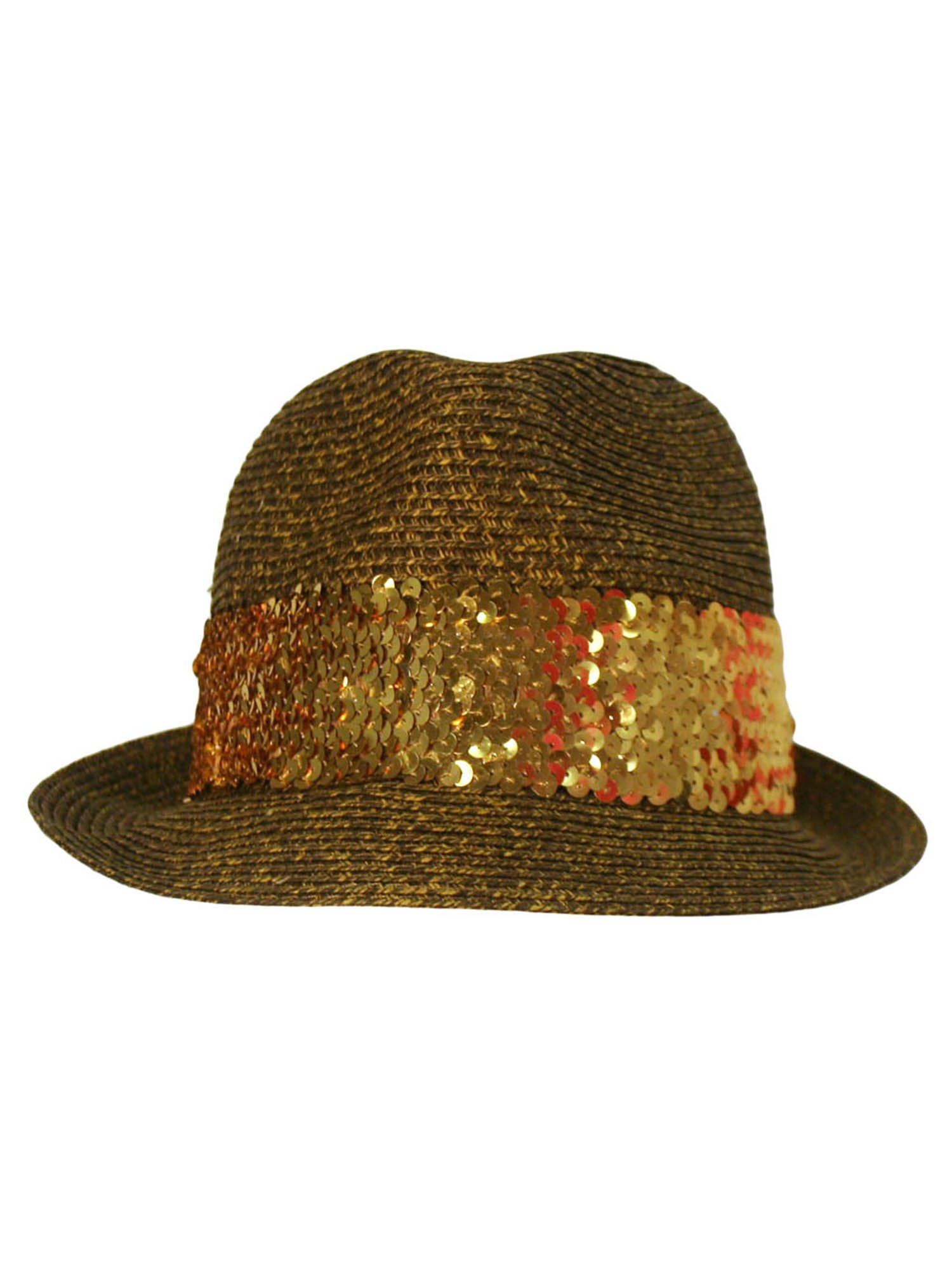 Luxury Divas Straw Fedora Hat with Sequin Band - Stylish Summer Beach Hat for Women, Perfect for Vacations, Parties & Outdoor Events