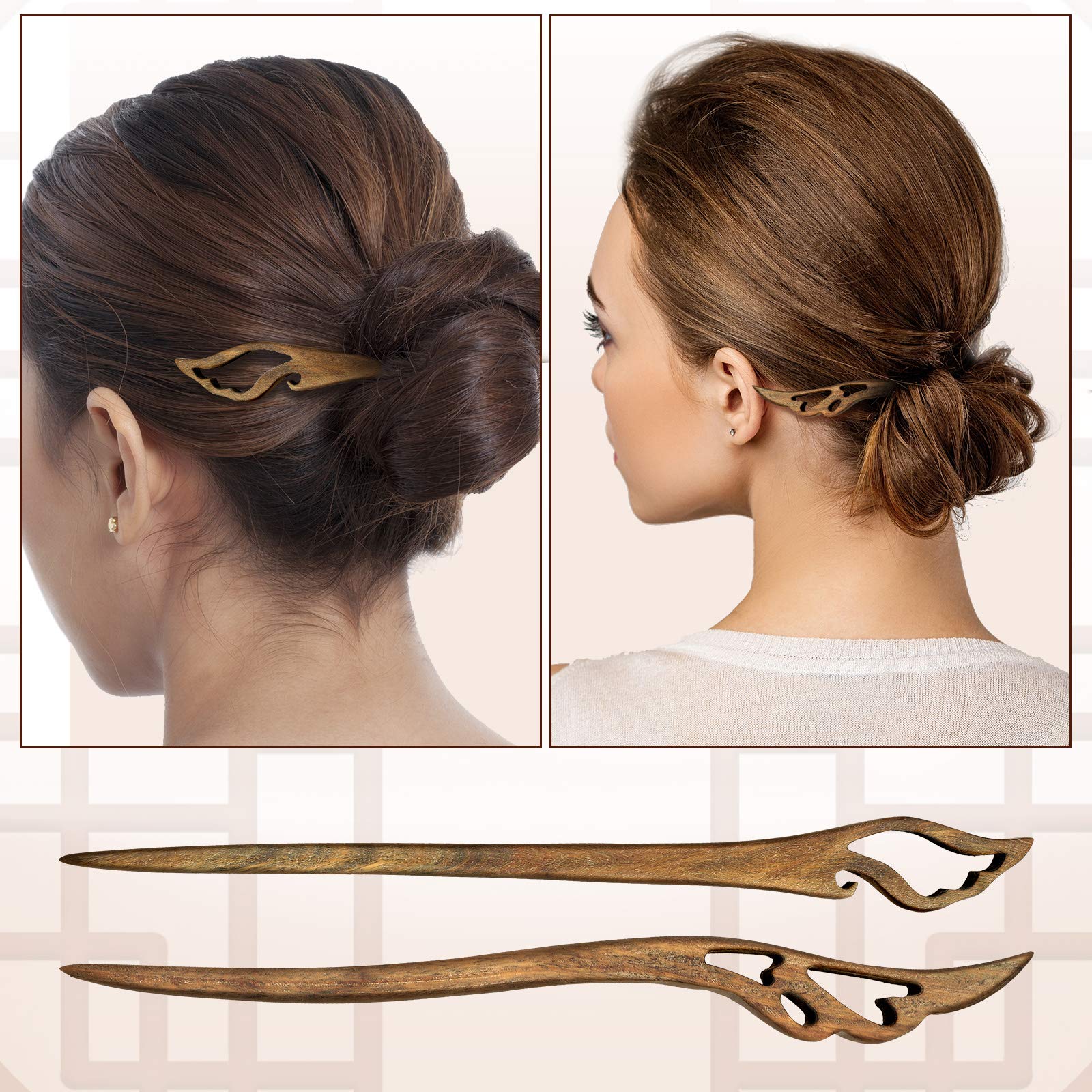 8Pcs Handmade Wooden Hair Sticks - Japanese Style Hair Chopsticks for Women, Bun Maker & Chignon Hair Accessories (Classic Pattern) | Perfect for Updos, Weddings, Cosplay & Traditional Hairstyles