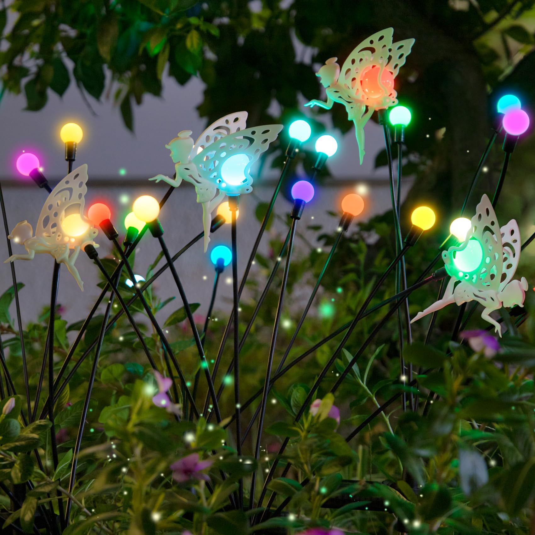 Go2garden Solar Powered Color Changing Firefly Lights - 2 Pack Multicolor LED Fairy Garden Decor for Yard, Lawn & Patio | Perfect as Mother's Day Gifts, Birthday Presents for Women & Outdoor Party Decorations
