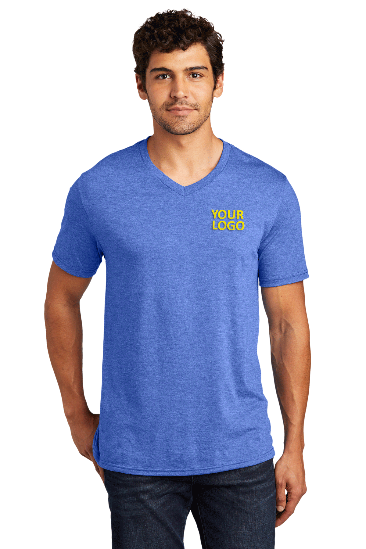 District Perfect Tri V-Neck Custom T-Shirts for Men & Women - Soft Royal Frost Cotton Tee - Personalized Casual Wear for Everyday, Gym & Street Style