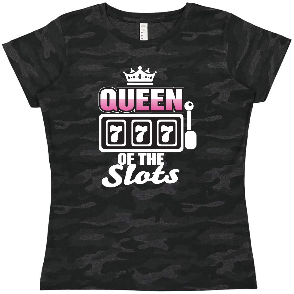 Inktastic Queen of The Slots Women's T-Shirt - Vintage Casino Design, Soft Cotton Tee for Women - Perfect for Casino Nights, Bingo Parties & Retro Gaming Events