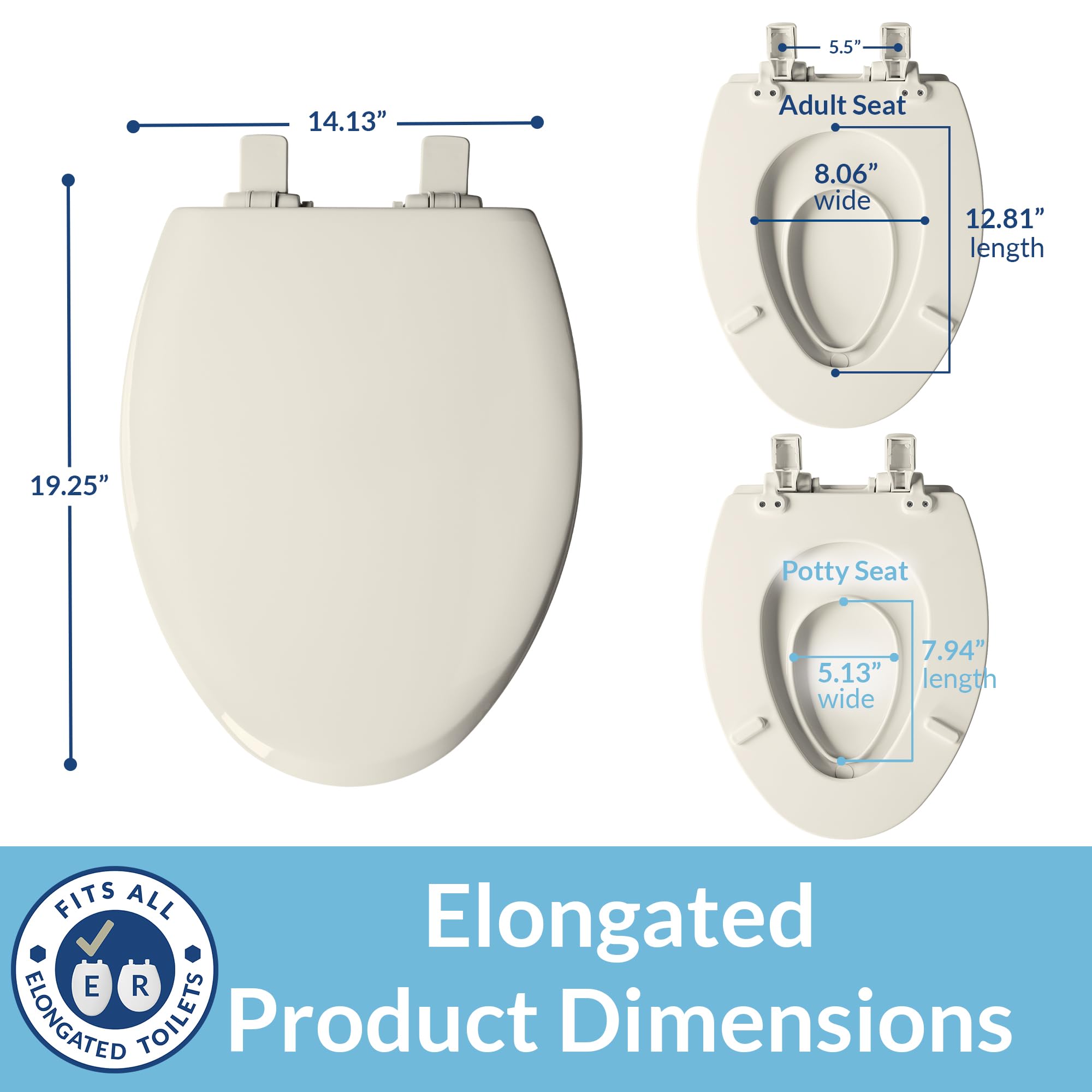 Mayfair NextStep2 Elongated Toilet Seat with Built-In Toddler Potty Training - Slow Close, Easy Clean, Magnetic Removable Kids Seat - Biscuit Color - Perfect for Potty Training Toddlers & Family Bathrooms