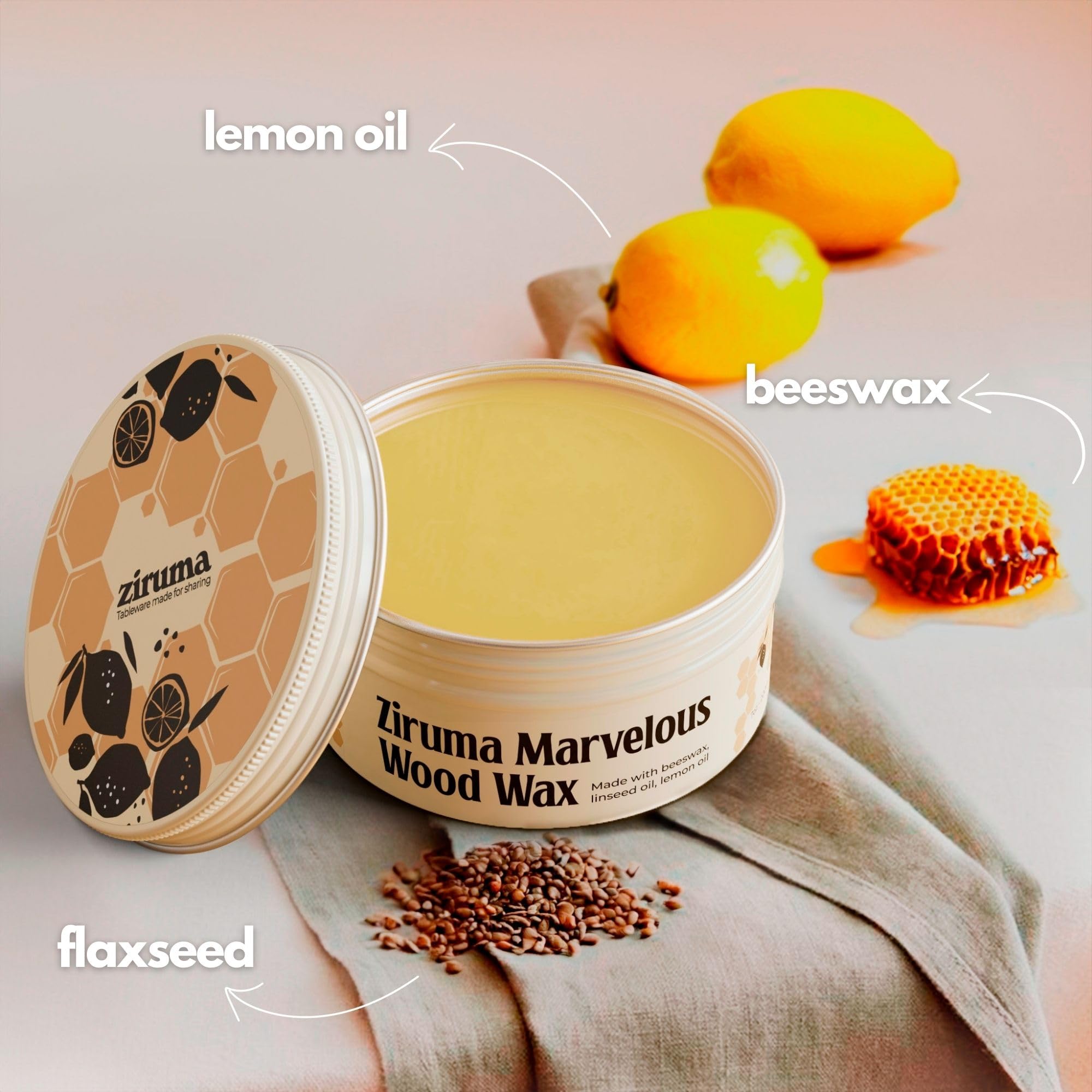 Premium Beeswax for Cutting Boards & Wooden Utensils - Ziruma 7oz Food Grade Wood Wax - Natural Wood Conditioner for Butcher Blocks, Kitchen Tools - Safe, No Mineral Oil - Perfect for Food Prep & Wood Care