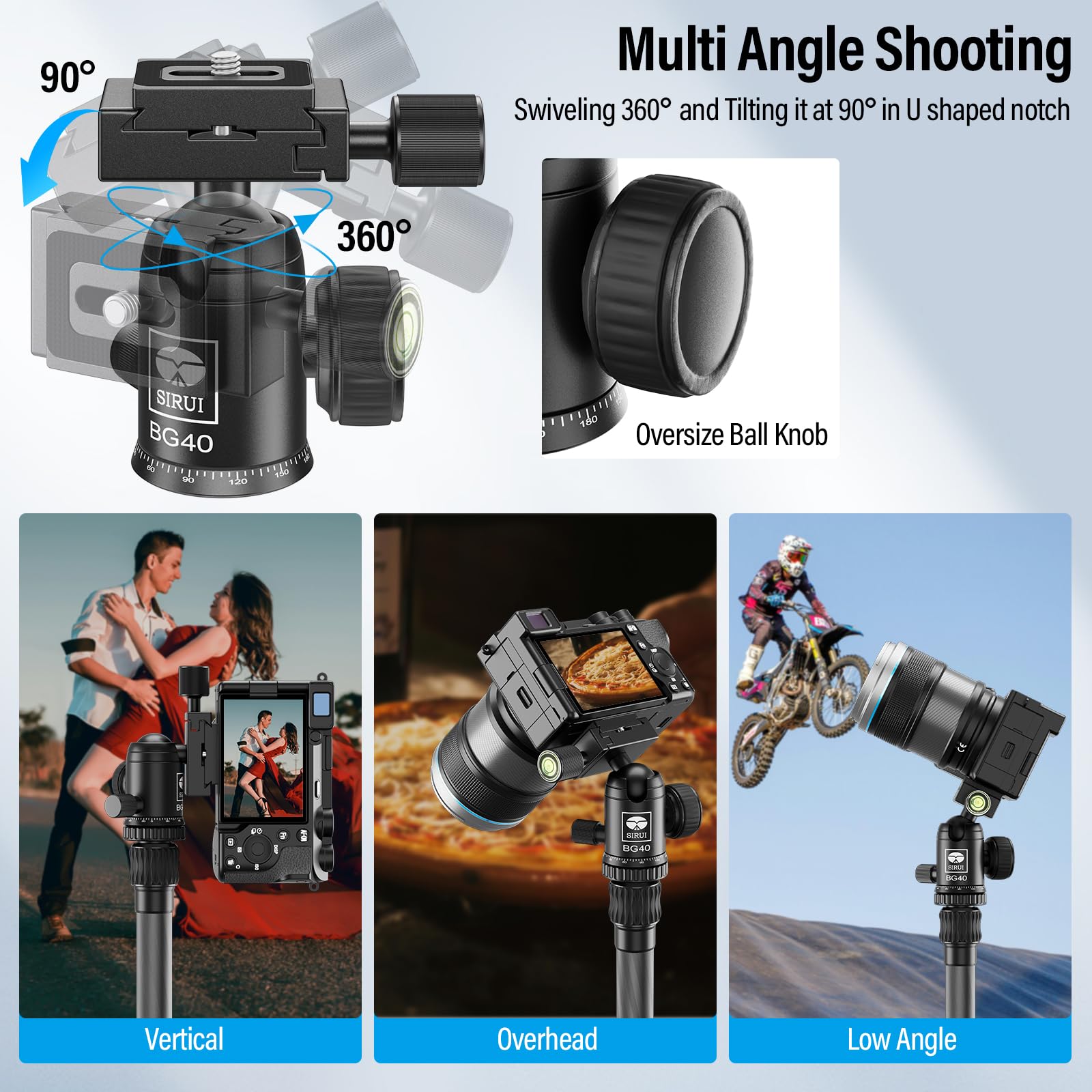**SIRUI BG40 Professional Metal Ball Head - 360° Rotating Panoramic Tripod Head with Quick Release Plate, Supports 22lbs/10kg for DSLR Cameras, Monopods & Sliders - Perfect for Photography, Videography & Travel**
