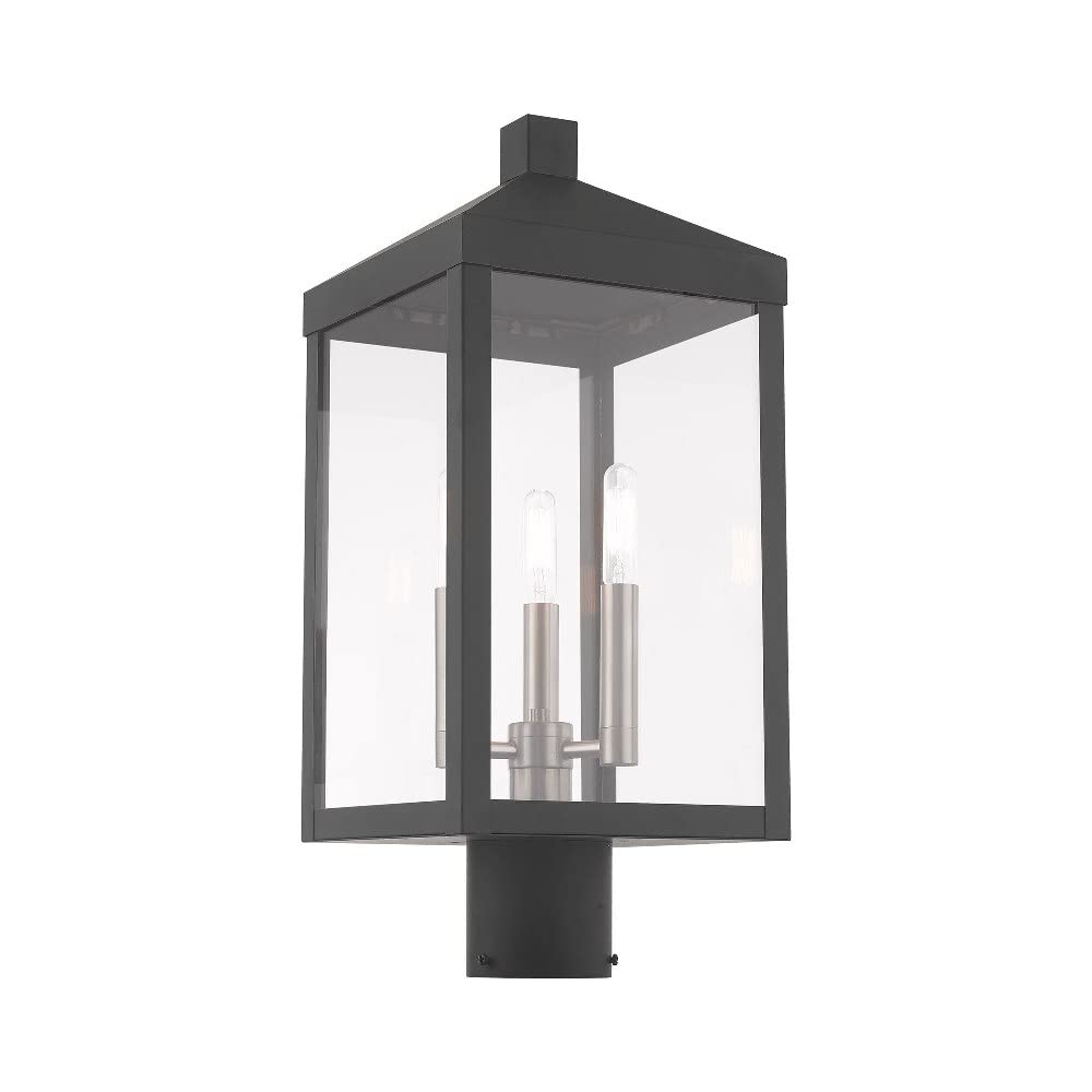 Livex Lighting 3-Light Bronze Outdoor Post Top Lantern - Weatherproof Brass Fixture for Porch, Patio, Garden & Pathway Lighting
