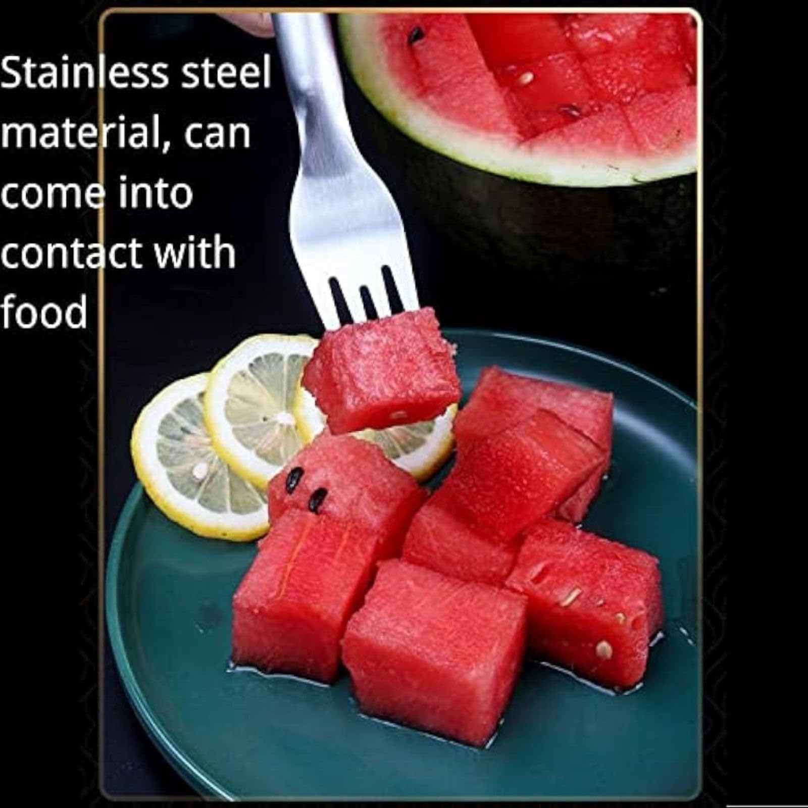 2-in-1 Stainless Steel Watermelon Slicer & Fork Set - 2PCS Fruit Cutting Tool for Watermelons, Melons & Pineapples - Perfect for BBQ, Picnics, Camping & Family Parties