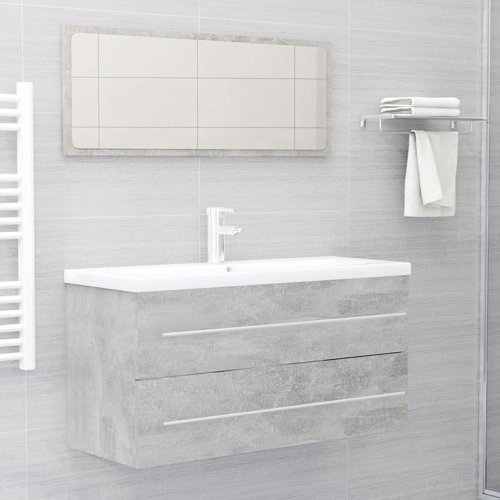 Modern Bathroom Vanity Set with Mirror & Sink Cabinet - 2-Piece Bathroom Furniture Combo in Concrete Gray (Chipboard) | Space-Saving Storage Solution for Small Bathrooms & Powder Rooms