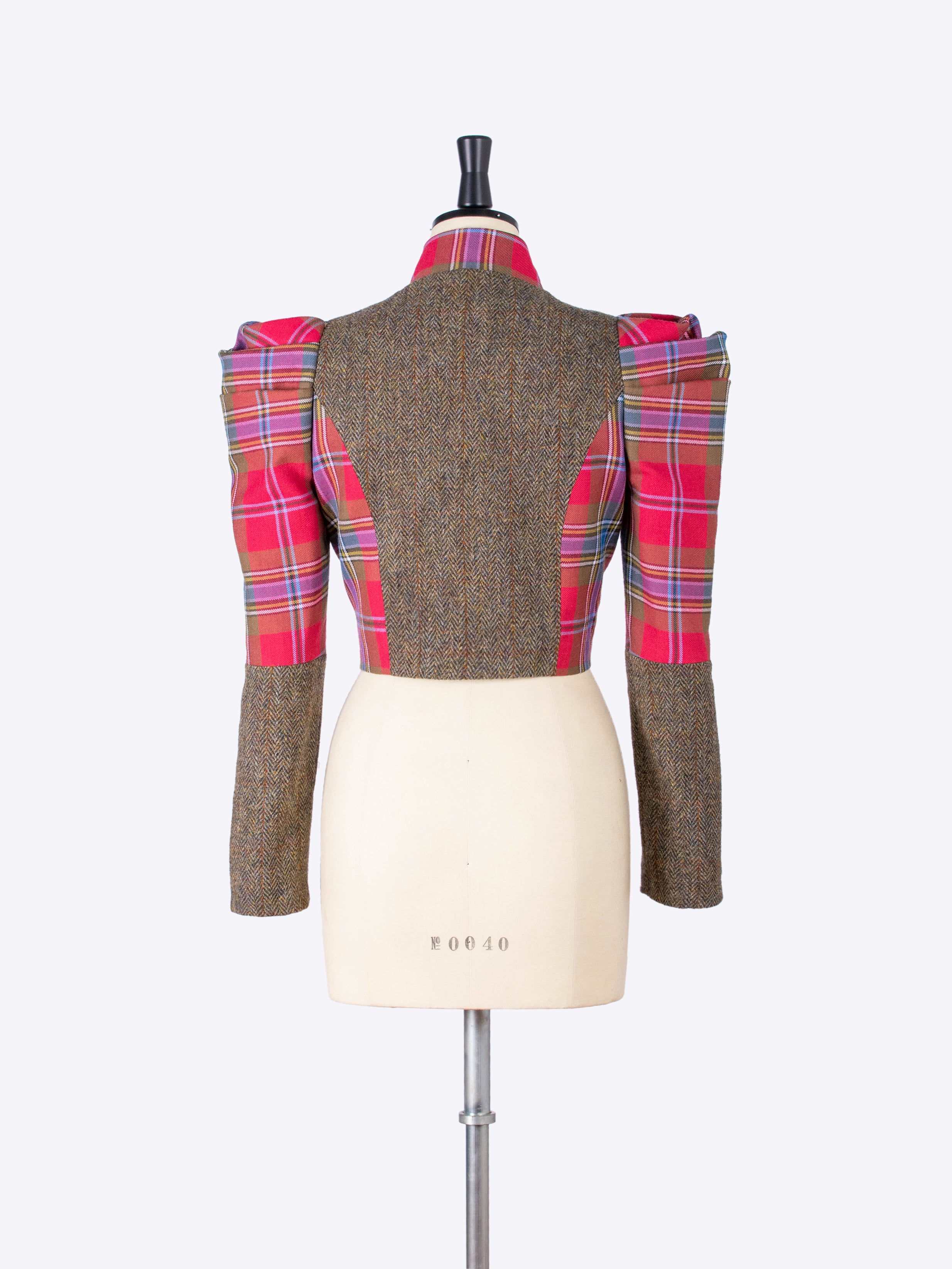 Limited Edition Puff Sleeve Bolero Jacket - Red Tartan & Harris Tweed Blend | Perfect for Fall Layering, Holiday Parties & Vintage-Inspired Outfits
