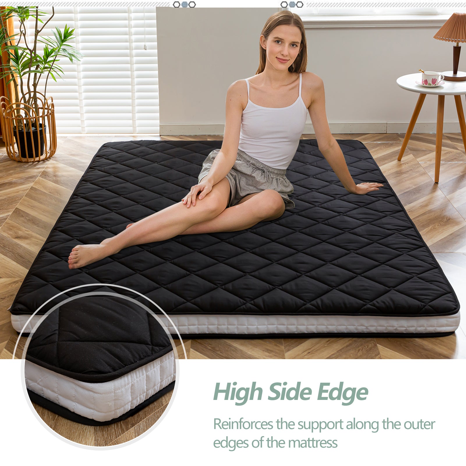 MAXYOYO Extra Thick Foldable Japanese Floor Mattress - Black | Comfortable Futon for Guest Bed, Camping & Small Space Living