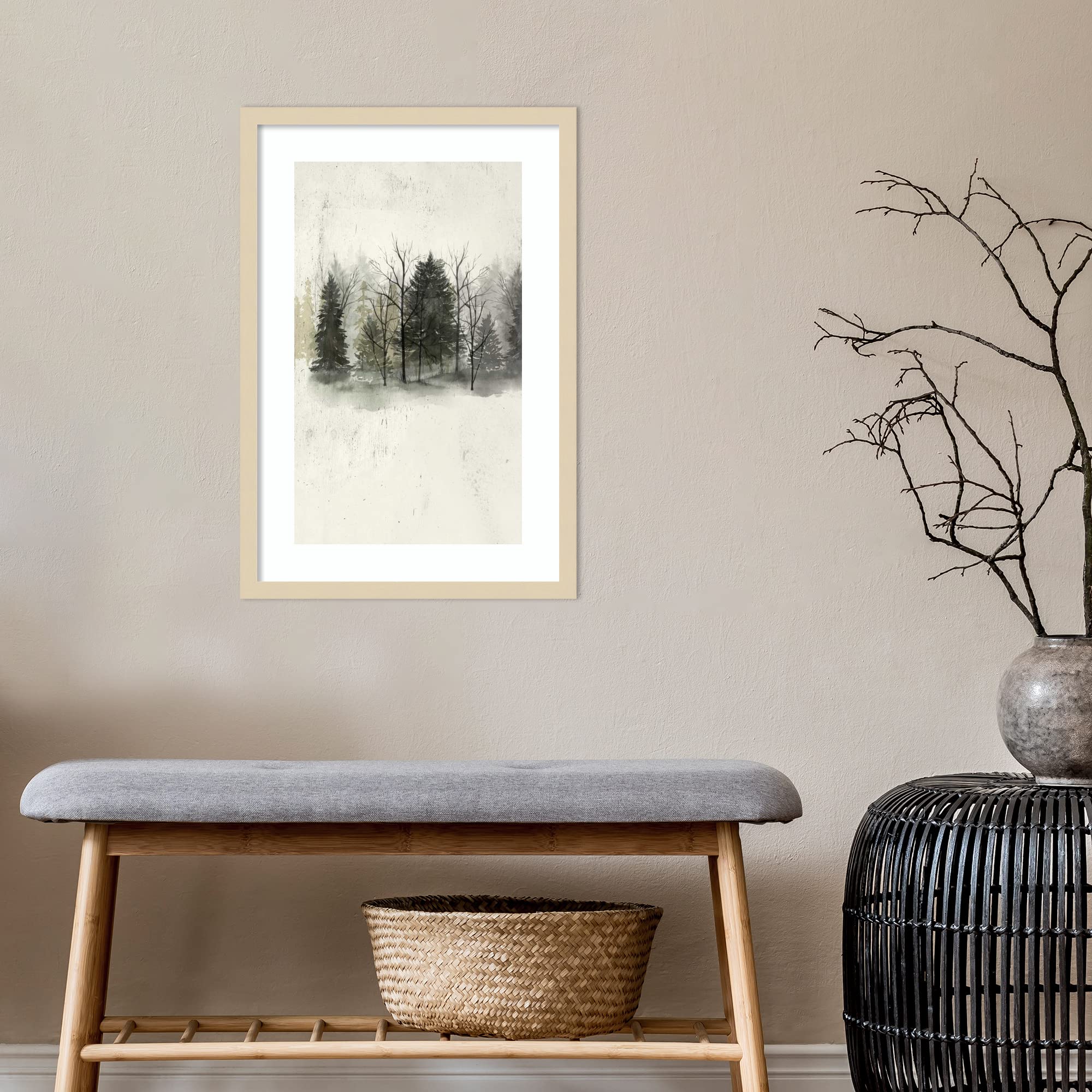 Amanti Art Framed Wall Art Print 25x17 - Textured Treeline Landscape Painting by Grace Popp - Rustic Farmhouse Decor - Medium Poster Artwork for Living Room, Bedroom, Bathroom & Kitchen - Perfect for Home, Office and Gift Giving