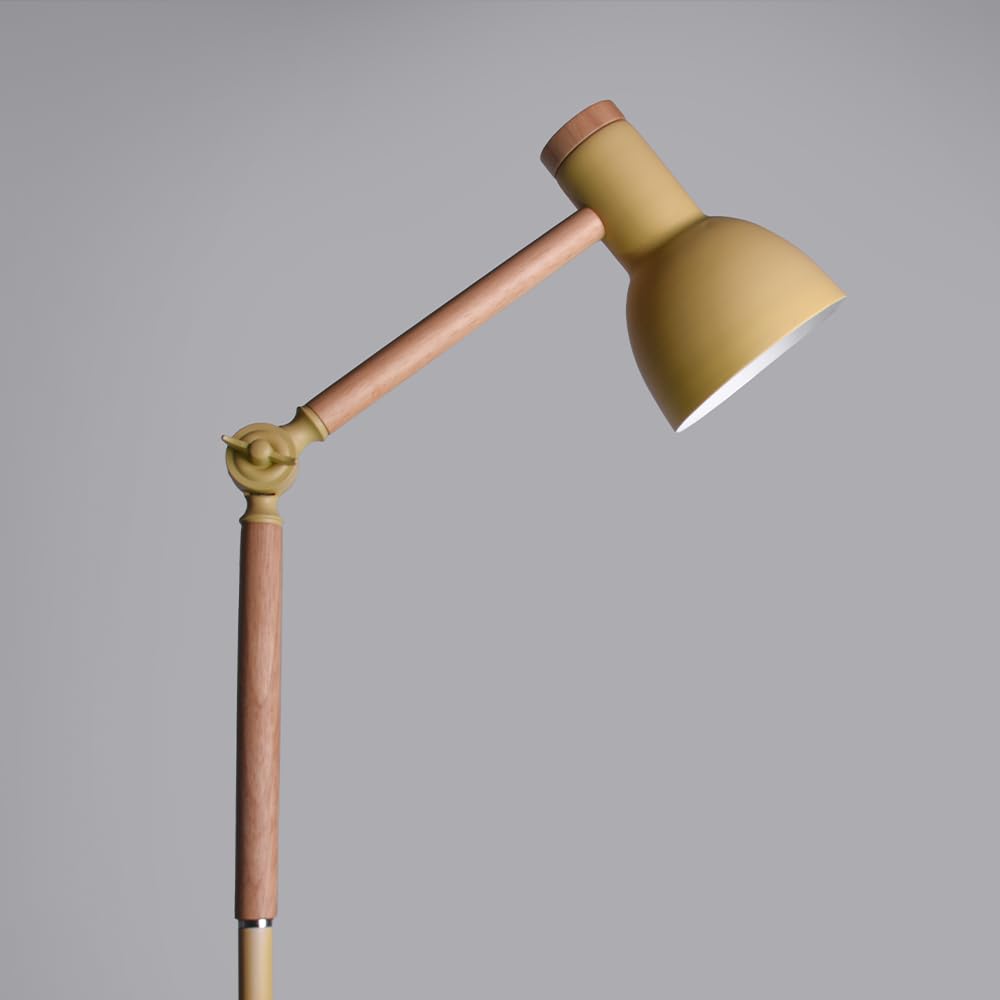 BEL AIR HOME Modern Floor Lamp for Living Room & Bedroom - Teacher Inspired Design with E27 Socket, Wood & Metal Construction in Yellow | Perfect for Reading Nook, Home Office & Cozy Lighting